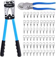 Vista 9 de Newdeli Herramienta de prensado de terminales de cable de batería 10-1/0 AWG con 60 terminales de anillo de cobre, juego de terminales de cable de 8