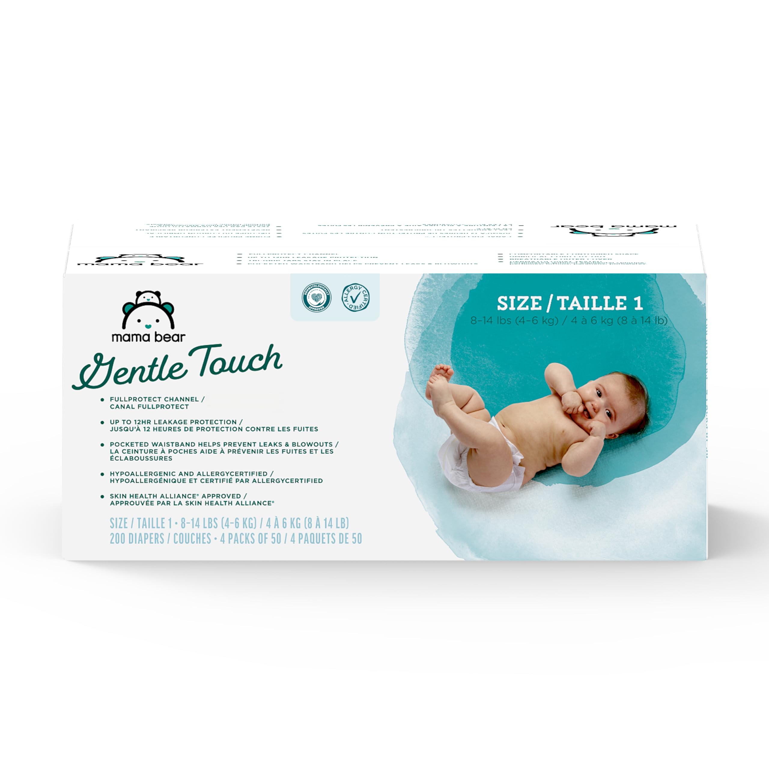 Amazon Brand - Mama Bear Gentle Touch Diapers, Size 1, 200 Count (4 packs of 50)