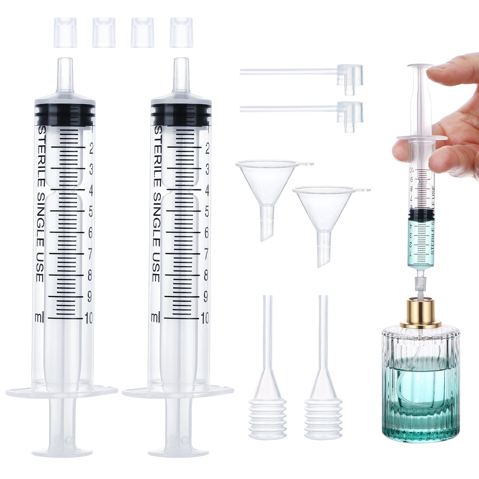 Segbeauty Strumenti per la Ricarica del Profumo, Pompa di Ricarica Profumo, Imbuto Trasparente, 10ml Siringa in Plastica e Pipetta, per Porta Profumo da Viaggio, Accessori da Viaggio