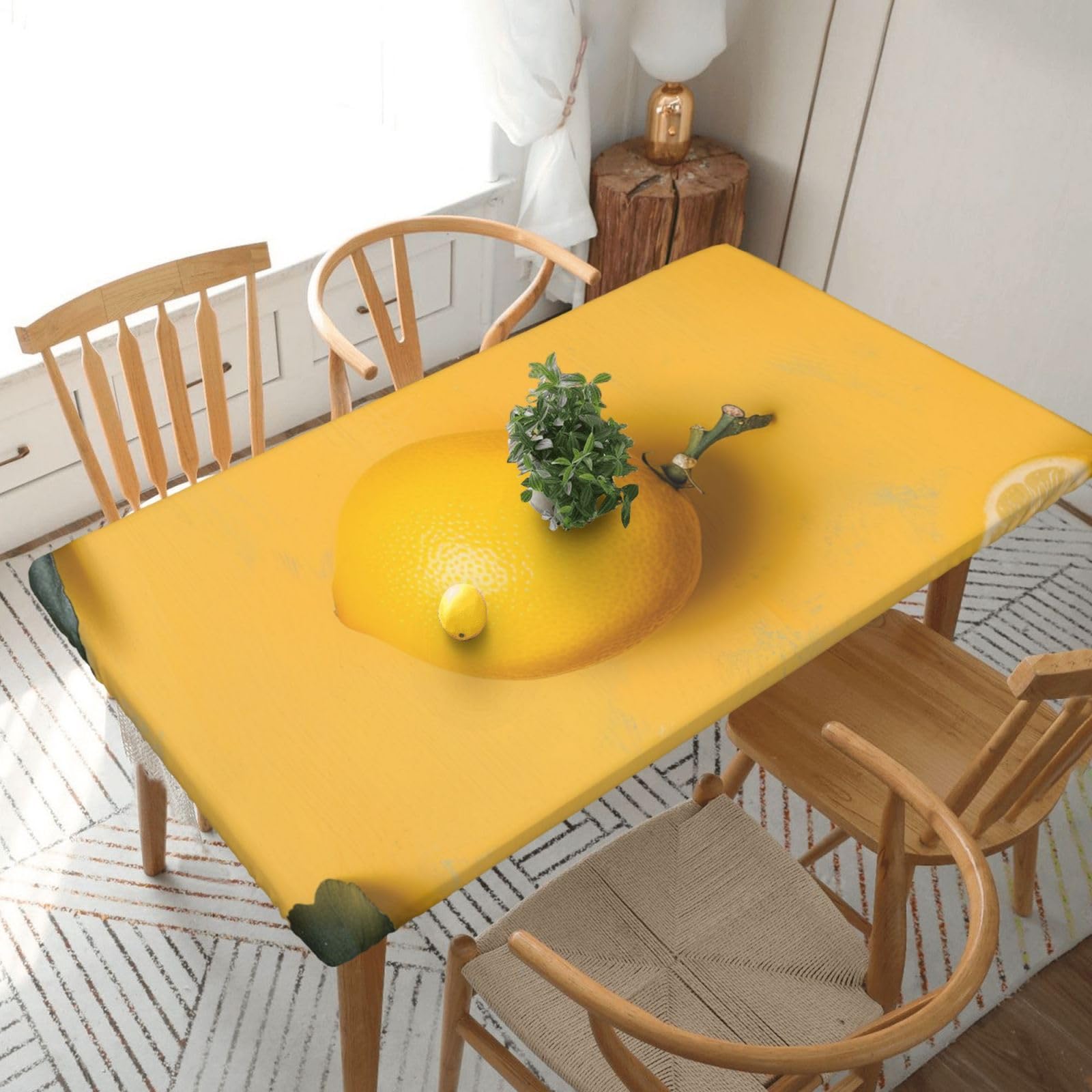 WPKJU Yellow Lemon Art Printed Tablecloths 5ft Rectangular Table Covers Washable Polyester Decorative Table Cloth for Dining Table Picnic Wedding