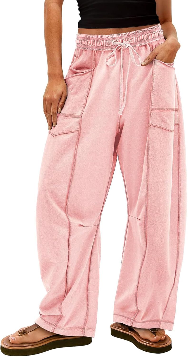 Wyeysyt Womens Barrel Baggy Sweatpants High Waisted Wide Leg Pants Drawstring Athletic Casual Lounge Pants with Pockets