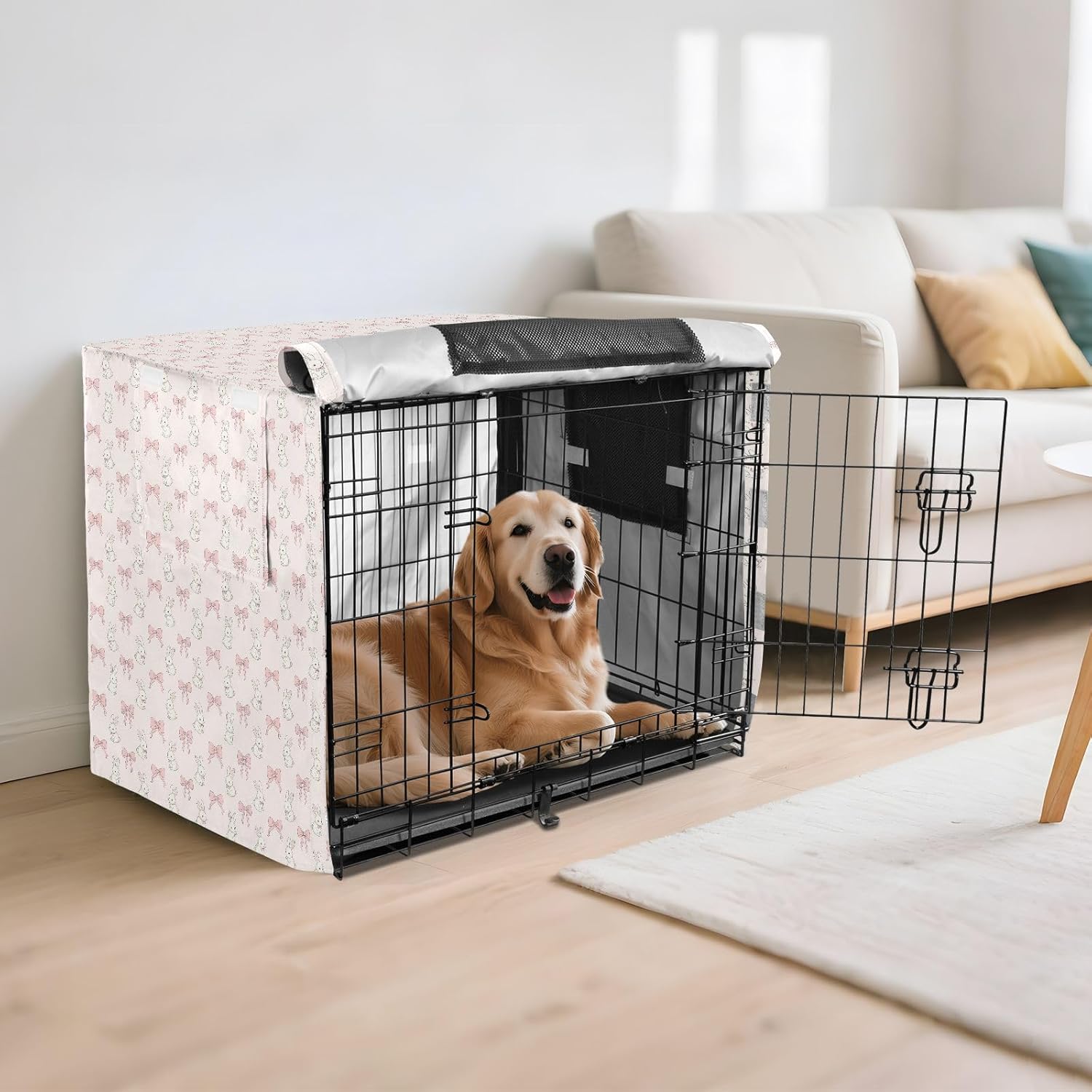 Pink Bowties Rabbit Dog Cage Covers Privacy Kennel Covers Rollers Shades 42 Inch