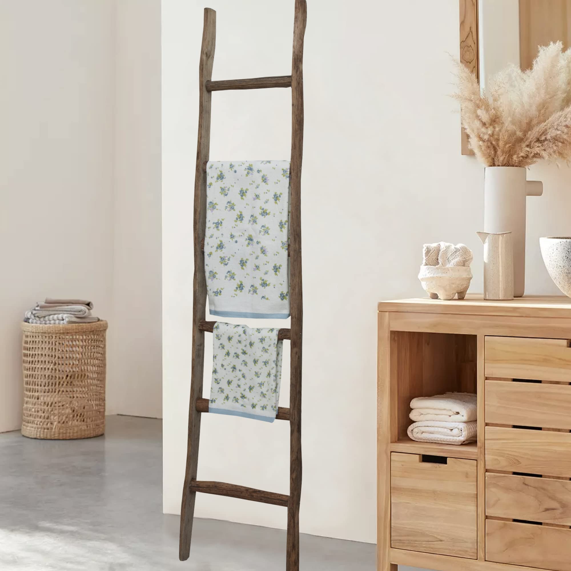 Biscottini Echelle Bois Porte Serviette et vêtements 180x44x8 cm | Echelle Decorative pour Salon, Salle de Bain et Chambre | Echelle Bois Deco