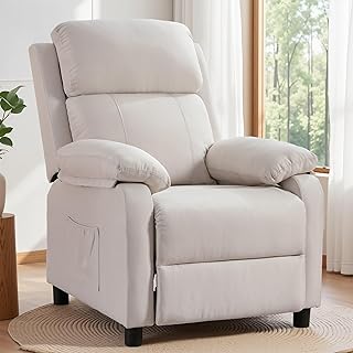 Recliner Chair for Adults, Padded Deep Seat Reading Chair with Side Pock...