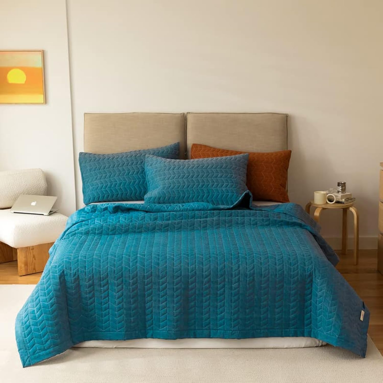 Lunoroey Bedspread King Size Teal Blue Quilted Bedspreads Coverlet — image 1