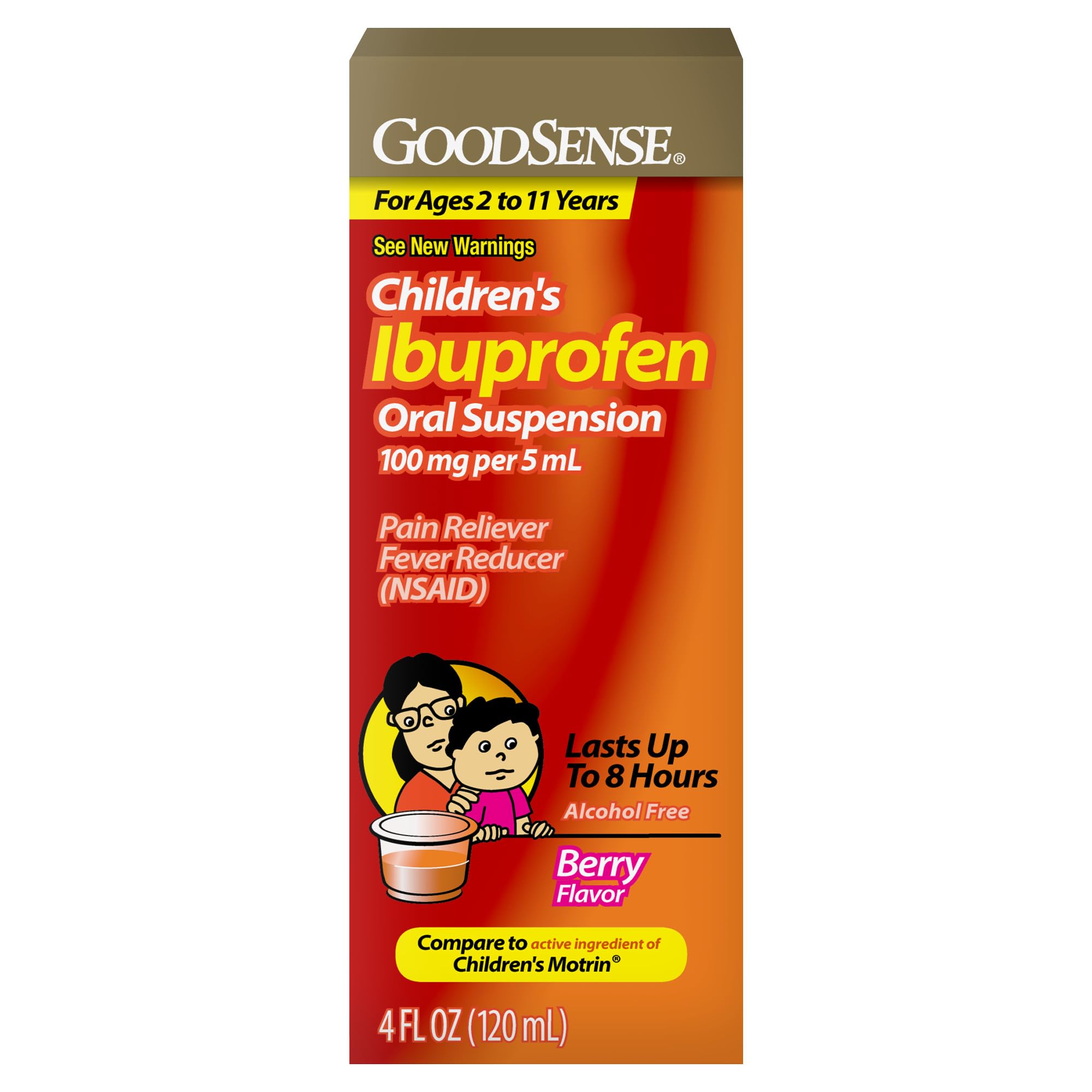 GoodSense Children's Ibuprofen Oral Suspension, 100 mg per 5 mL, Pain Reliever & Fever Reducer, Berry Flavor, 118ml
