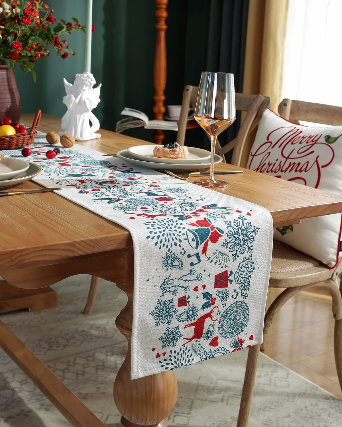 Christmas Table Runner ,13x70inch (33x178cm) Red Buffalo Plaid, Non-Slip Burlap Table Cloth Runner for Home/Dining/Wedding/Party/Holiday, Washable Farmhouse Christmas Theme Table Decorations (white)