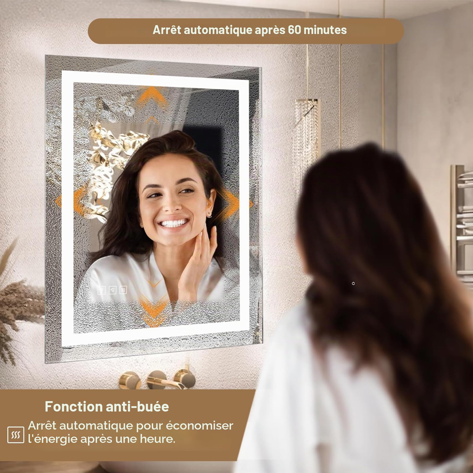 Miroir de Salle de Bain LED 70 x 50 cm avec éclairage et Fonction Anti-buée, rétroéclairage RVB, éclairage Avant 6500 K, Miroir Intelligent avec Fonction de Changement de Couleur