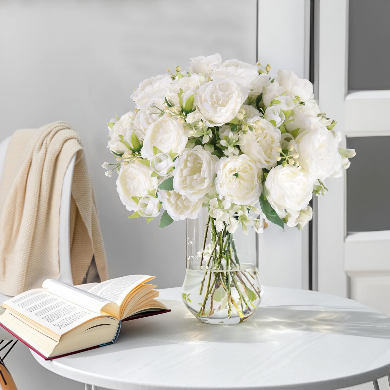 FreeSkill Artificial-Centerpieces-Floweroyal Decoration-Silk Flowers, Gorgeous 4 Bunches of Silk Peony Artificial Flowers