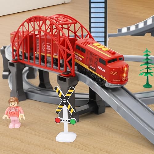 Miniatura 3 de Juegos de trenes para niños pequeños, 128 piezas de juguete con pilas y pistas (conexión magnética), compatible con Thomas, Brio, juguetes de