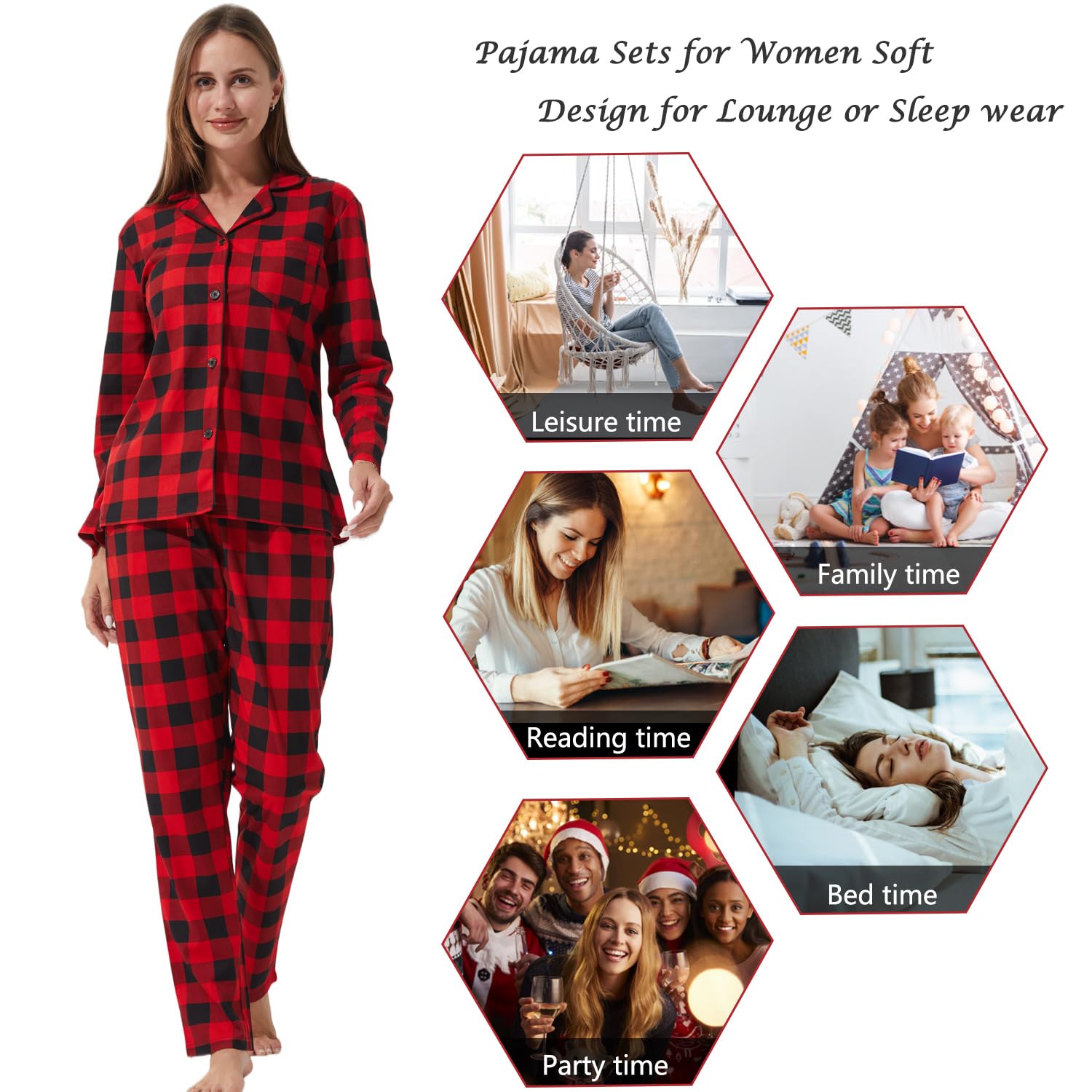 Pyjama assorti pour couple à carreaux pour femmes et hommes, vêtements de nuit boutonnés, vêtements de nuit à manches longues, ensemble de pyjama 2 pièces