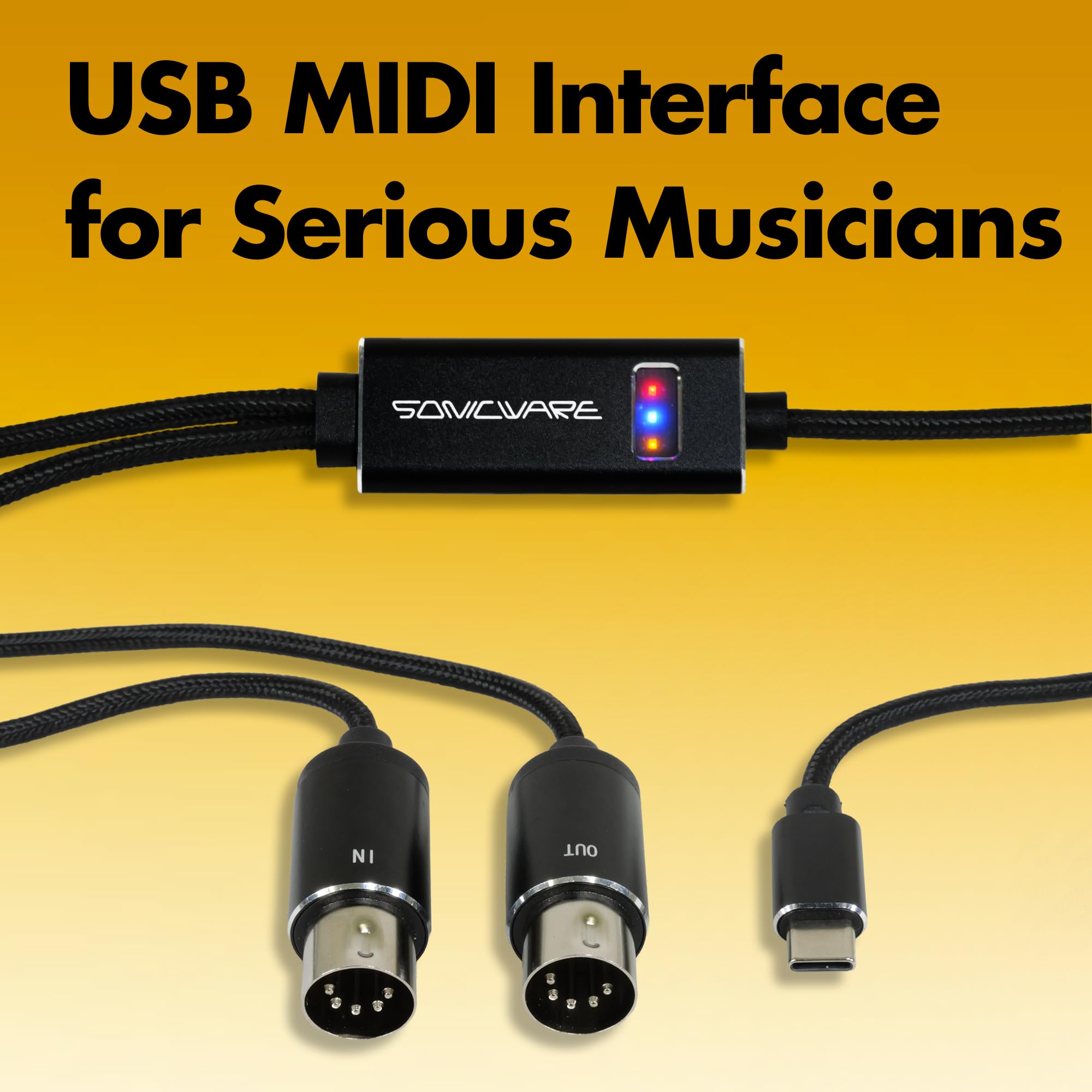 SONICWARE Câble d’interface MIDI USB-C [Édition limitée] – Qualité professionnelle, Plug & Play, conçu pour les musiciens exigeants