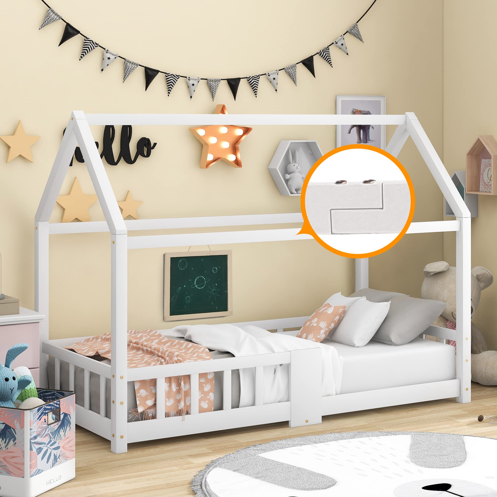 Sapgaks Barrera Seguridad niños Cama Litera Infantil Cama litera Matrimonio protección contra caídas, Cama Individual, Cama de Madera, Incluye somieres, de Madera de Pino Blanco (sin colchón)