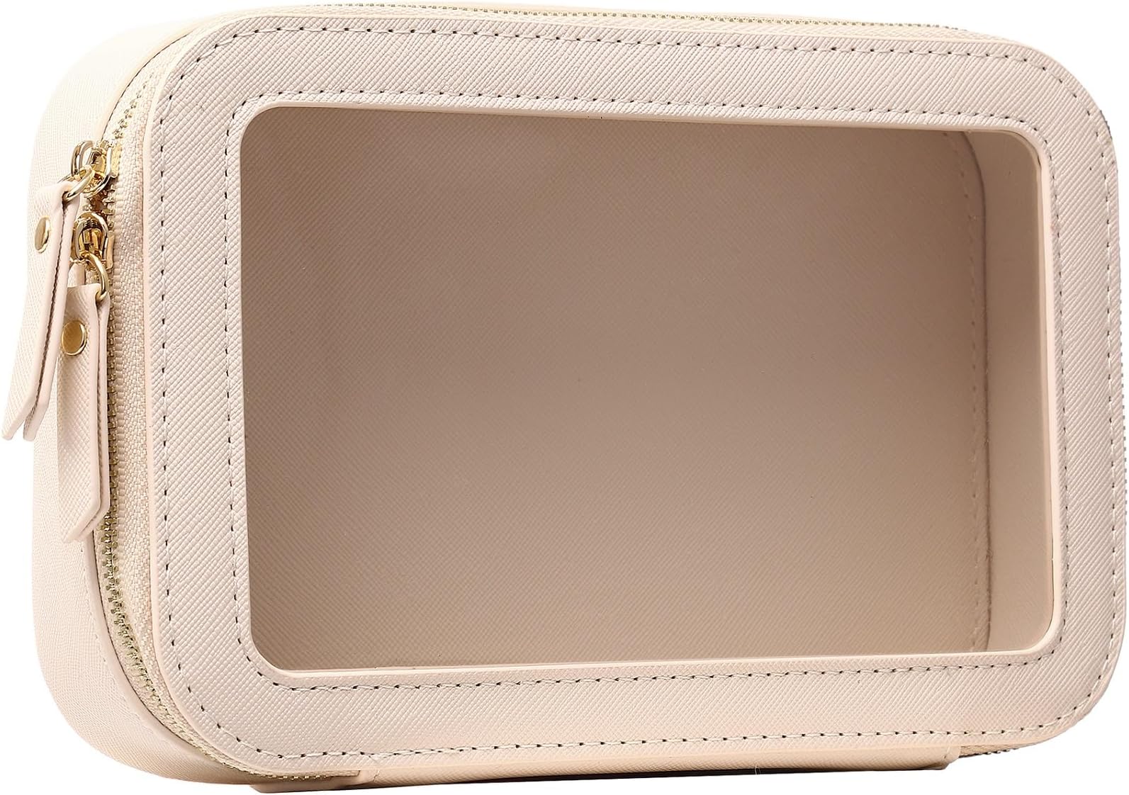 Clear Makeup Bag Small Cosmetic & Toiletry Bag Waterproof Travel Case Women's Pouch Organizer Makeup Bag for Car with Zipper Women (Beige, Small)