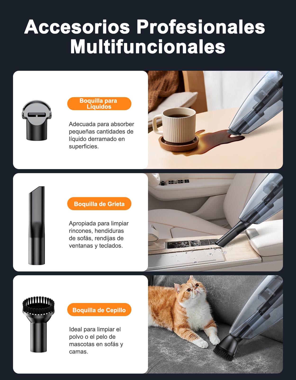 Aspirador de Mano con Dock de Carga Rápida, 9000PA Aspirador Coche Potente Sin Cable con Luz LED & 2 Filtros HEPA, Mini Aspiradora Mano para Uso Seco y Húmedo en Casa/Coche/Oficina/Mascotas