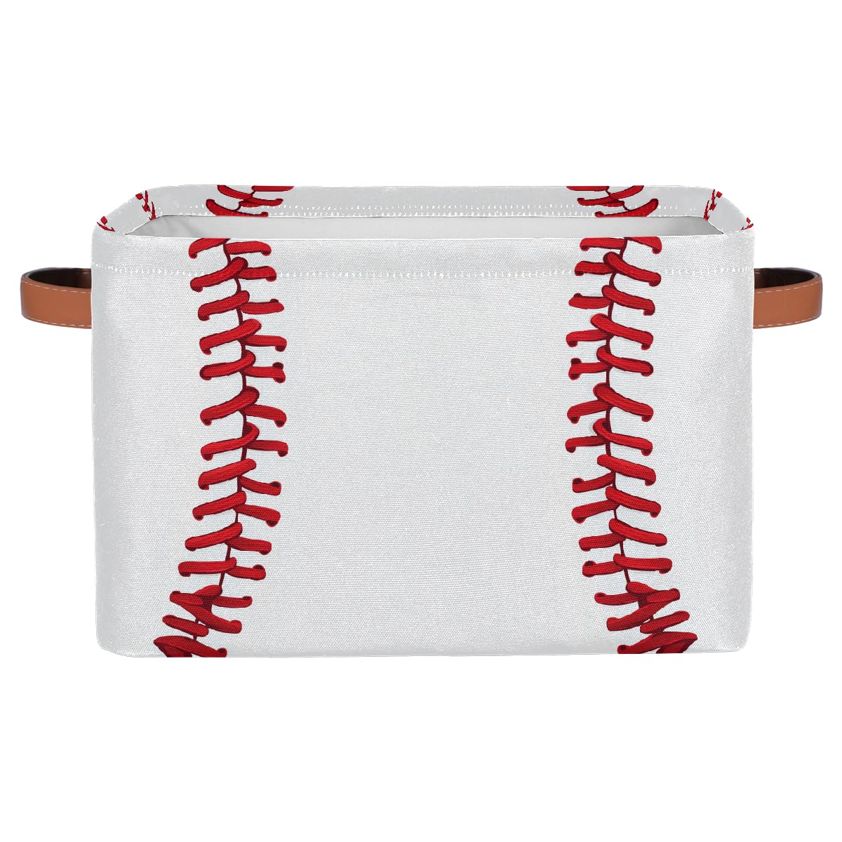 Peaom Baseball Storage Basket for Shelves, Storage Bins with Handles, Collapsible Basket for Organizing, Closet Toy Baskets for Nursery Room, 15x11x9.5 in, Canvas, Sports Baseball Stitches Lace