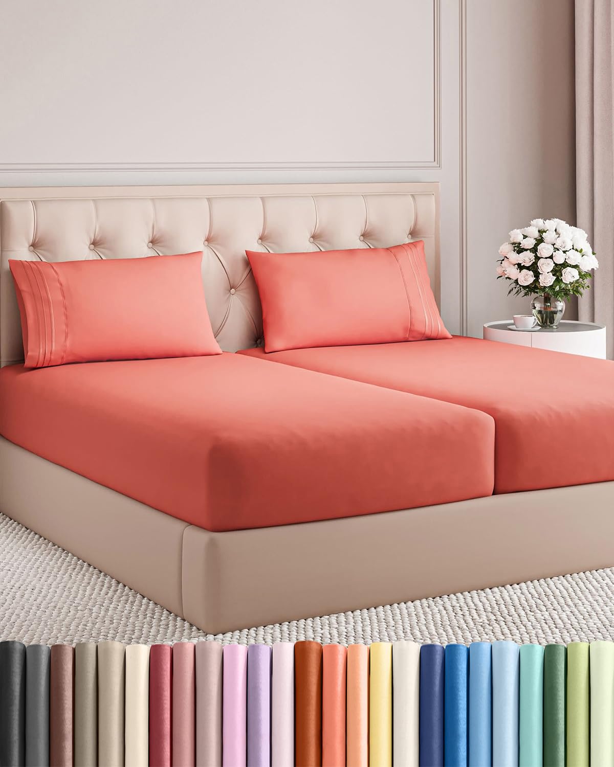 Split King Size 5 Piece Sheet Set - Comfy Breathable & Cooling Bed Sheets Set - Hotel Luxury Bedding for Women, Men, Kids, Teens, Boys & Girls - Deep