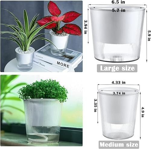 Miniatura 5 de Paquete de 4 macetas y macetas transparentes de riego automático de 6.5 pulgadas para plantas de interior, macetas grandes de orquídeas, macetas de