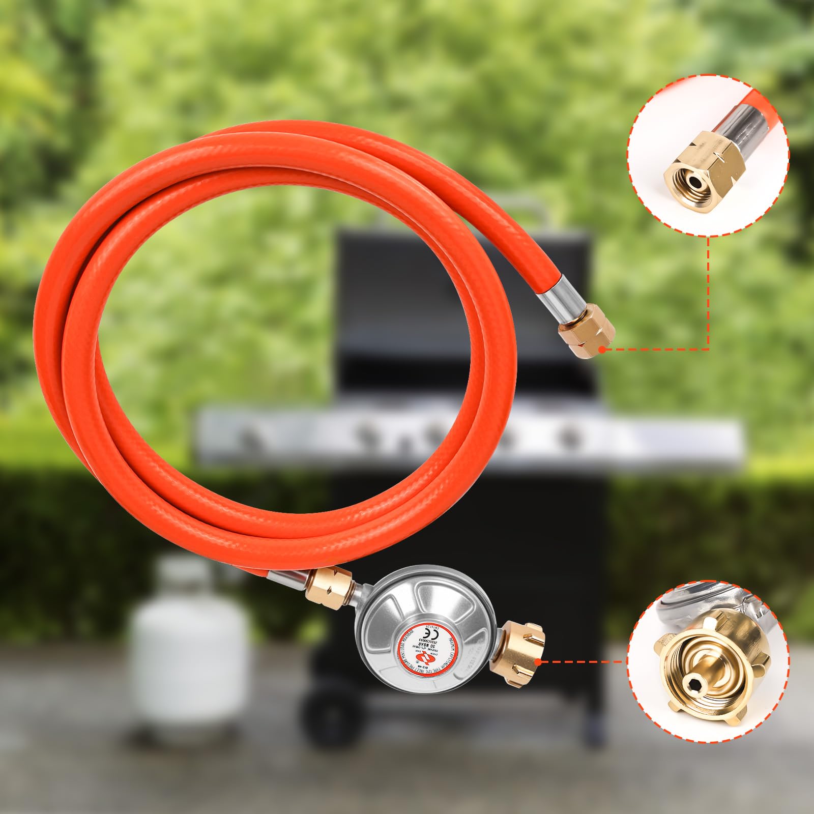 Regolatore di pressione del gas, 50 mbar, tubo del gas, 150 cm, filettatura esterna, 1/4" -19 LH, regolatore di pressione a bassa pressione per barbecue per campeggio, picnic, barbecue