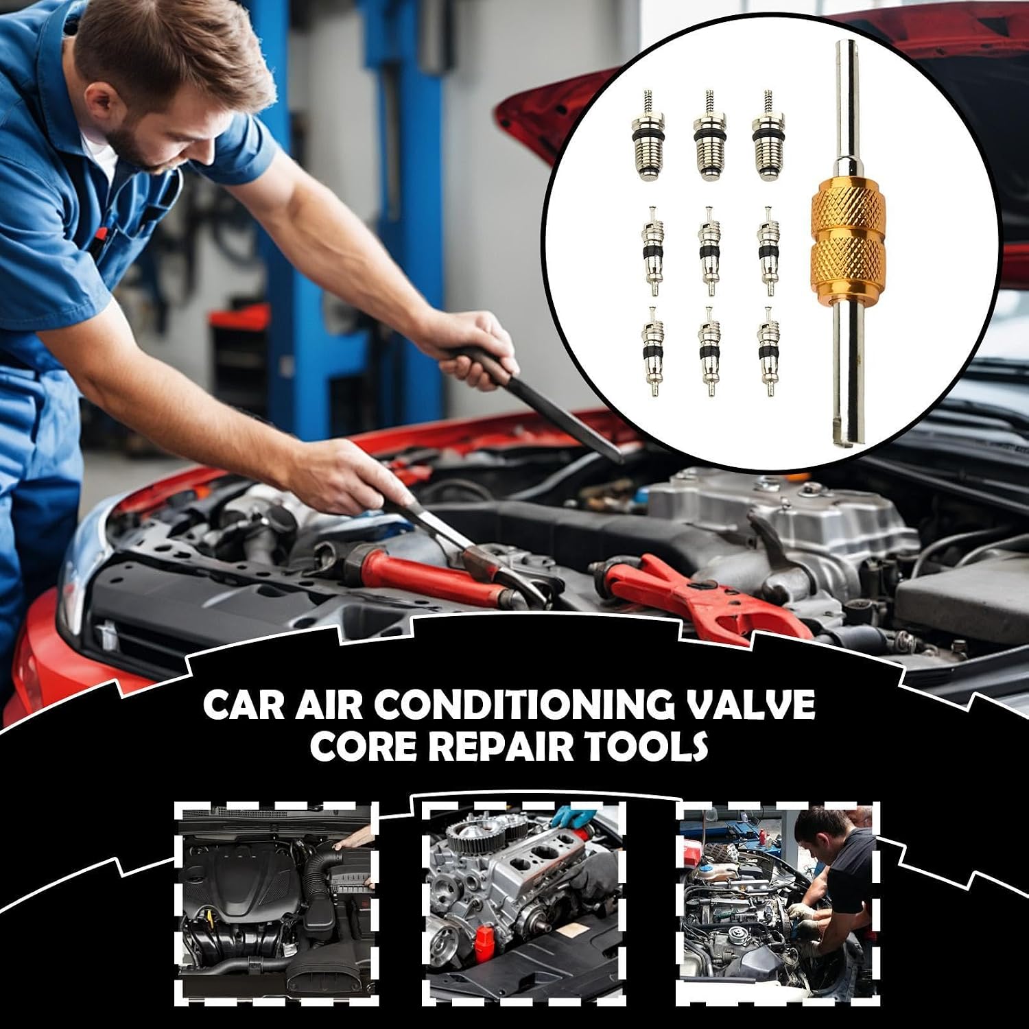 AC Valve Core Kit - Car Air Condition Repair Tools, Precision Set of 10 R134a Valve Cores with High Pressure Seals, RV Refrigeration Core, Auto AC Service Parts for Mechanic Garage