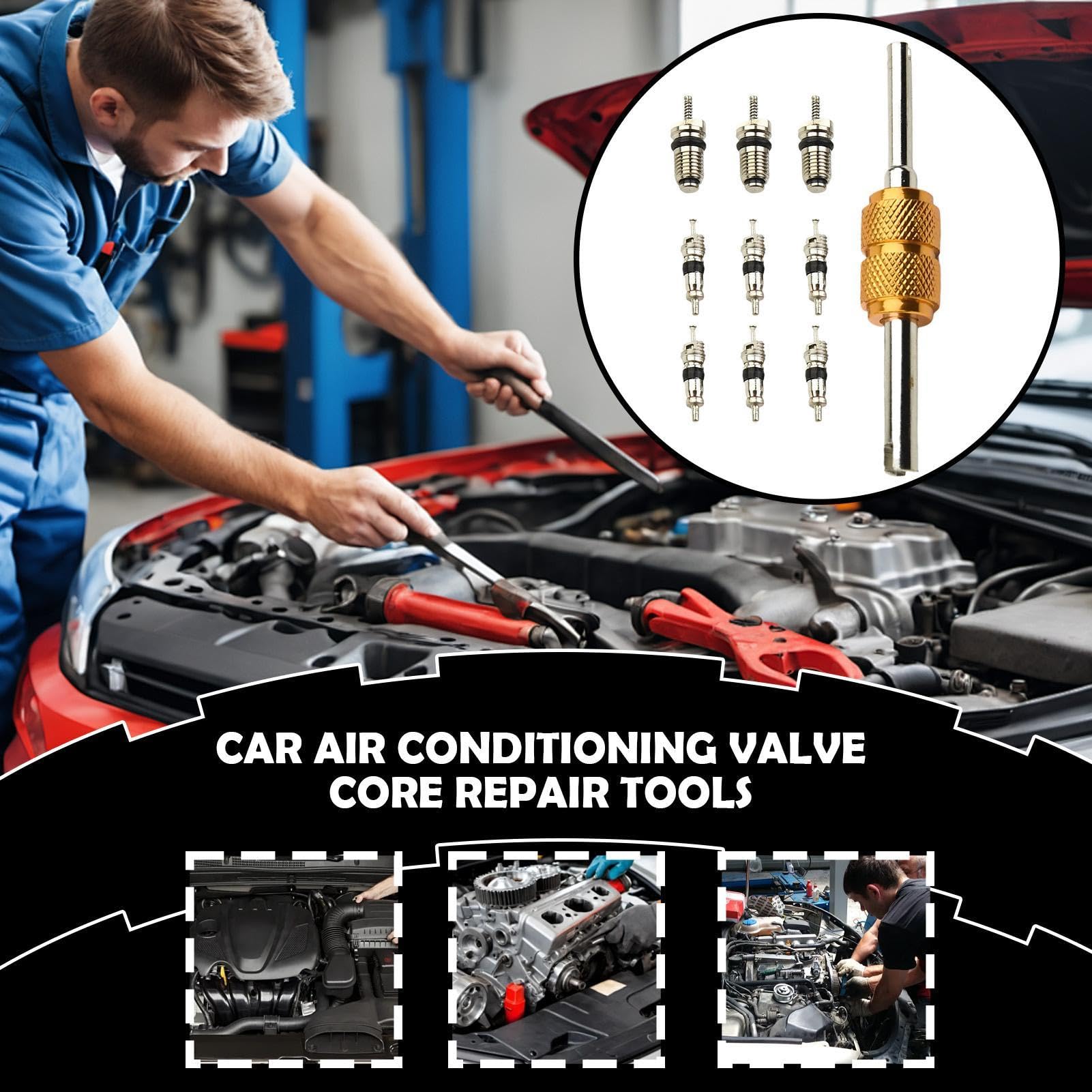 Kit nucleo valvola AC – Strumenti di riparazione aria condizionata auto, set di 10 nuclei valvola R134a con guarnizioni ad alta pressione, nucleo refrigerazione camper, ricambi auto AC per garage