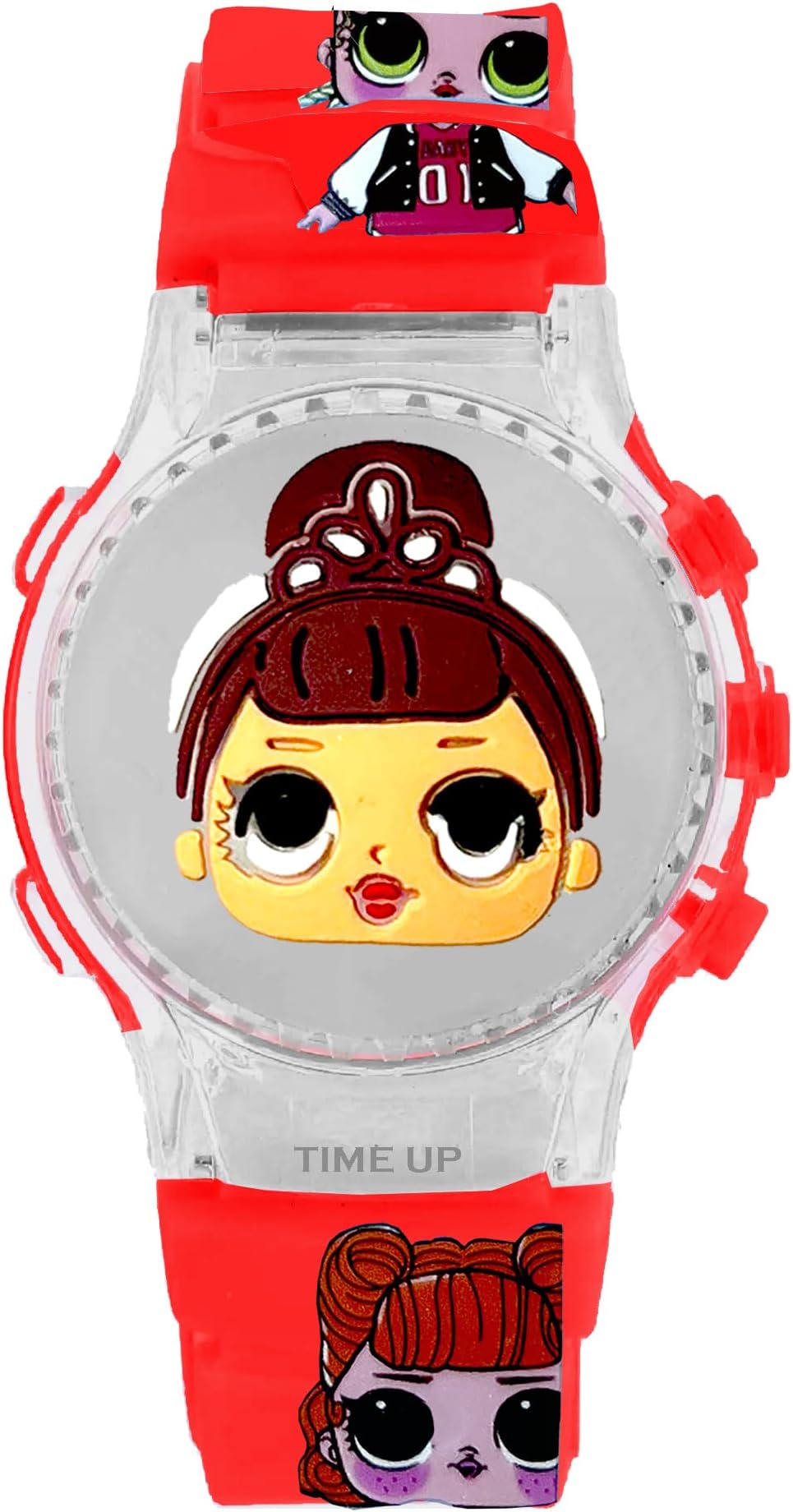 Time UpDigital Dial Glowing Light Cartoon Rotating Cap Cartoon Printed Strap Colorful Kids Watch for Girls & Boys (Age:4-12 Years) -RC56-X