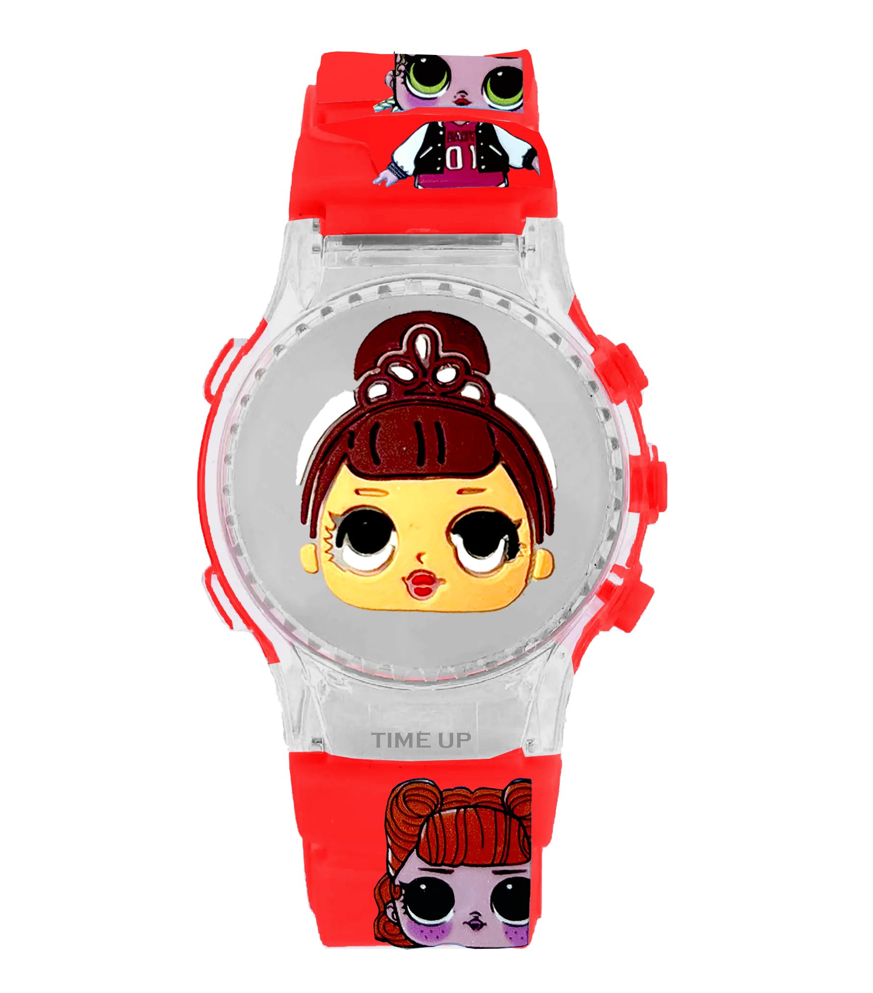 Time UpDigital Dial Glowing Light Cartoon Rotating Cap Cartoon Printed Strap Colorful Kids Watch for Girls & Boys (Age:4-12 Years) -RC56-X