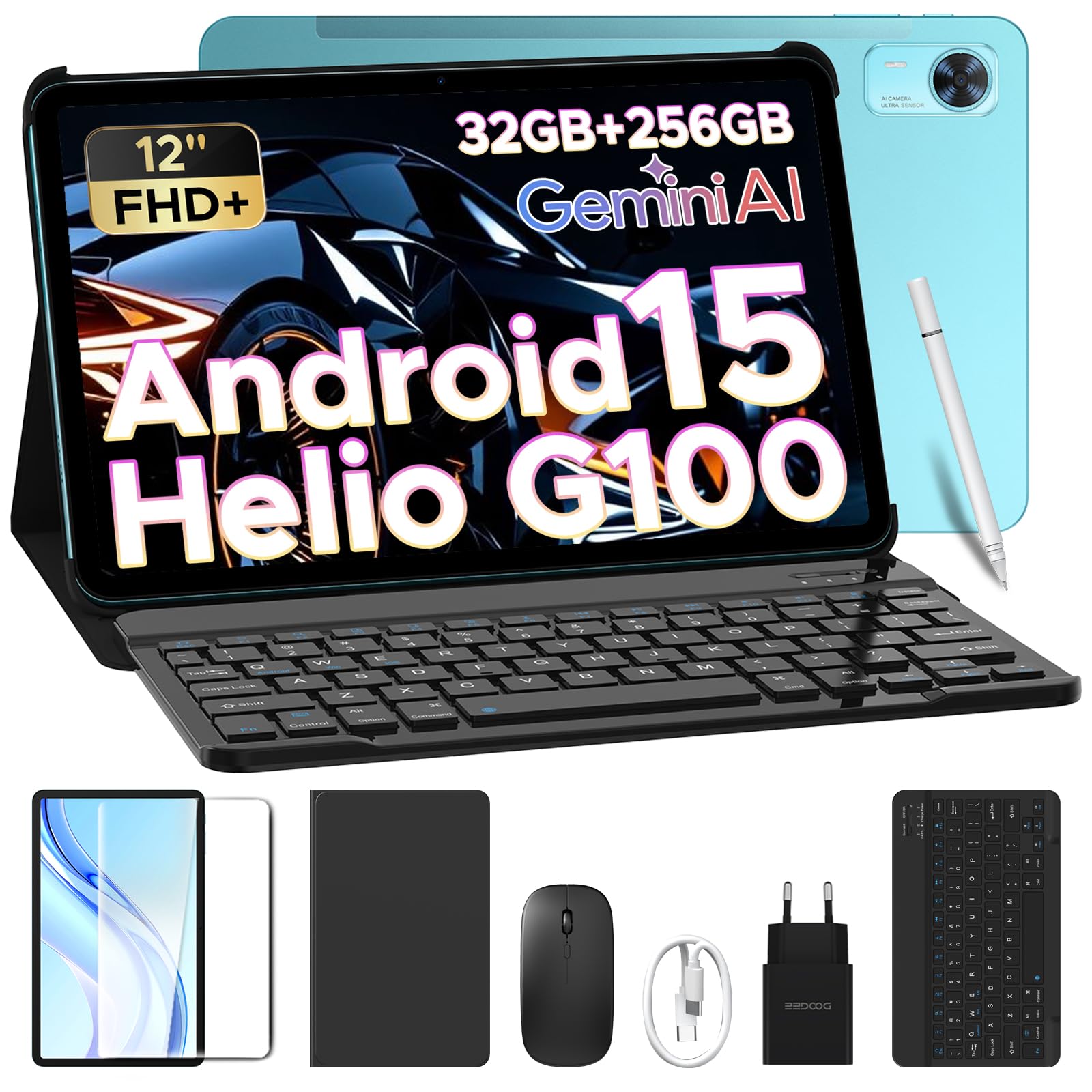 DOOGEE Tab E3+ VIP Android 15 Tablet 12 Pulgadas, 32GB+256GB/2TB G100 con Gemini AI,8800mAh Tablet con Teclado y Lapiz, 4G Dual SIM Tableta Gaming, 13MP+5MP, WiFi 5G/GPS/OTG/Face ID/Jack 3.5