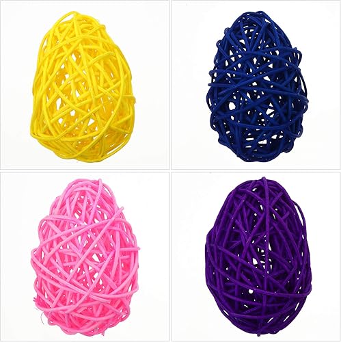 Miniatura 9 de SEWACC 5 bolas de mimbre de ratán bolas decorativas para cuenco centro de mesa forma de huevo de Pascua bola de ratán decorativa orbes de rama