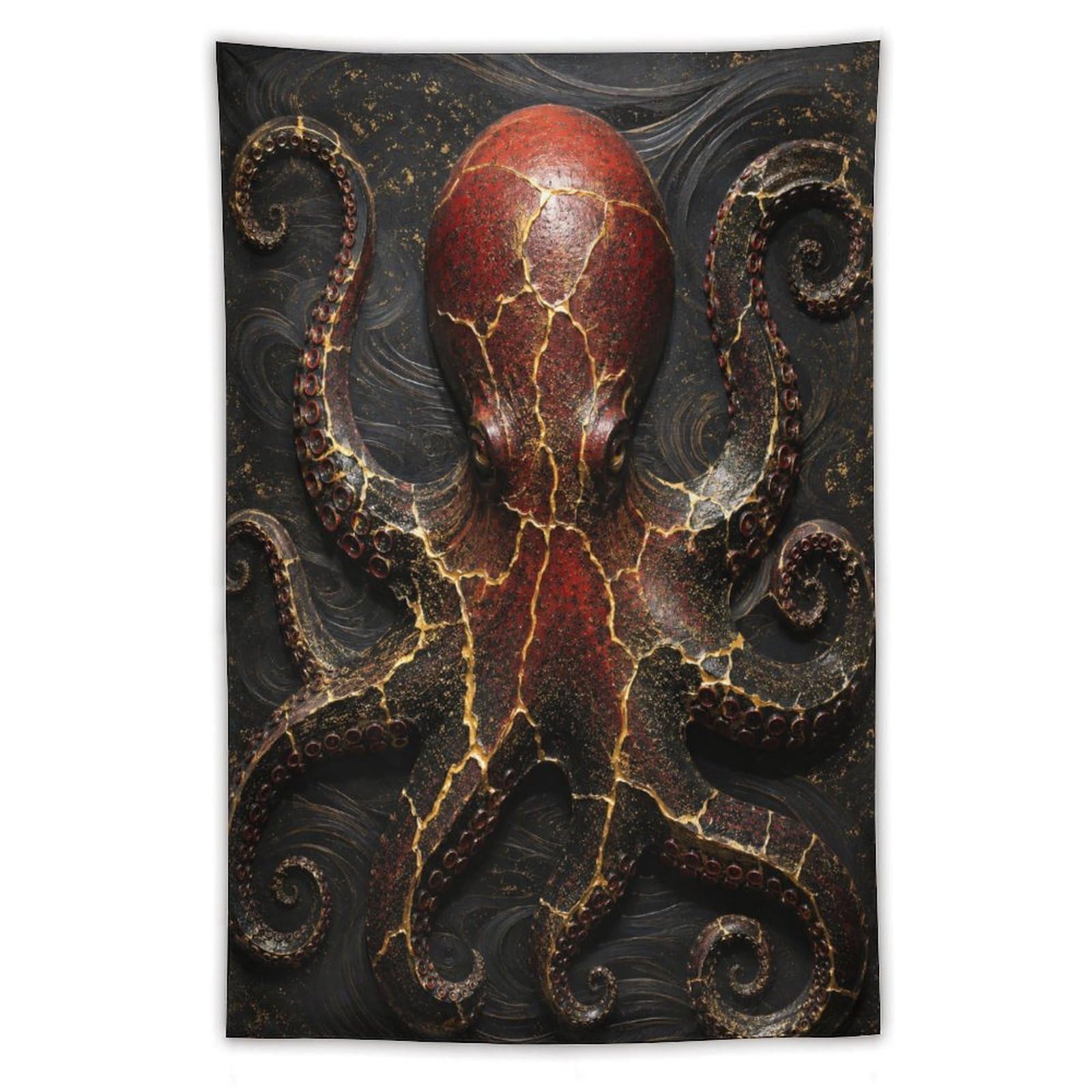 H3B8U2Y5 Dark Octopus Wall Tapestry, Fantasy Illustration, Apartment