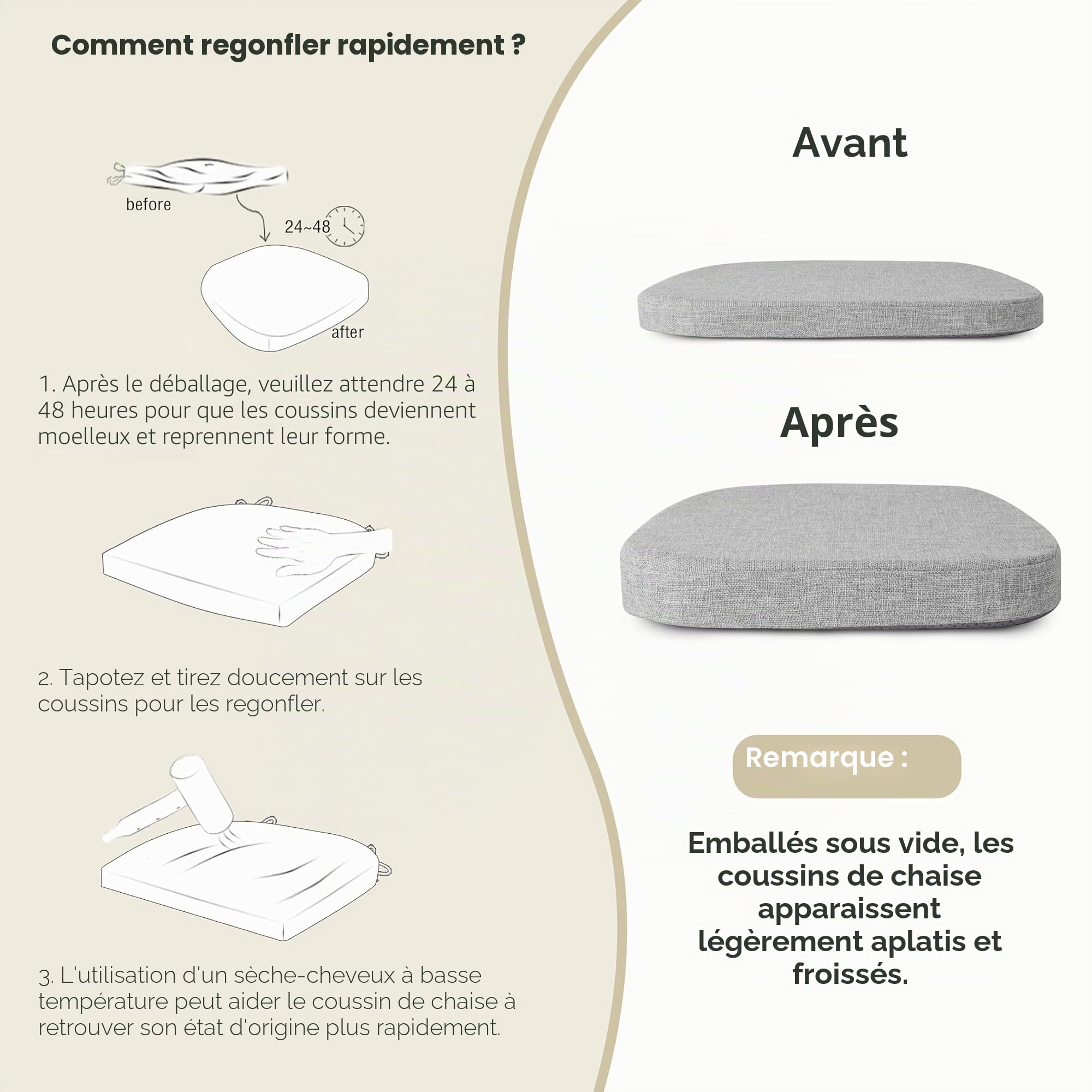 AddGrace Lot de 4 coussins de chaise pour chaise en métal, 35 x 35 cm, avec liens, antidérapants, épais, avec housse structurée et amovible, gris clair