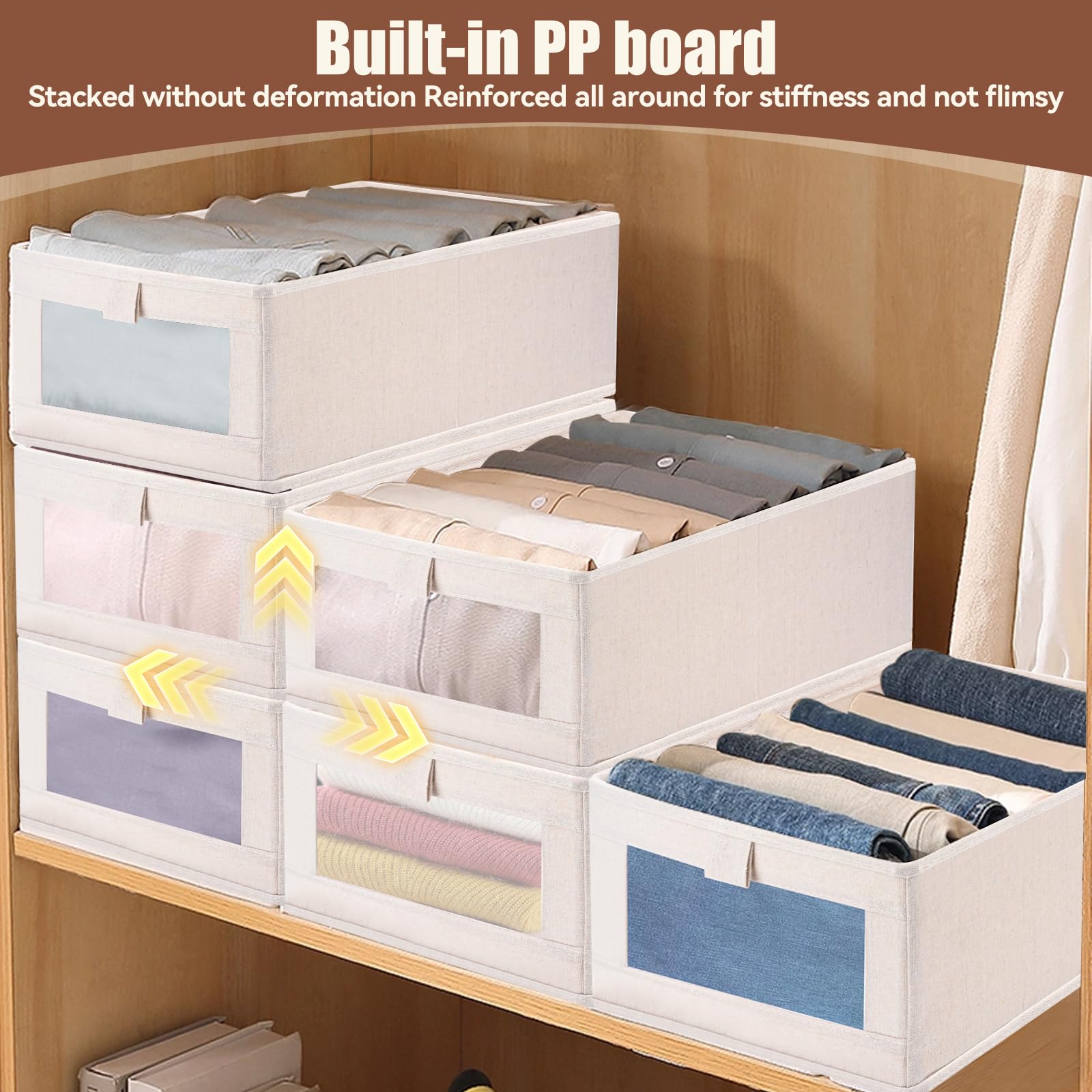 Scatole Portaoggetti Pieghevoli, Set di 3 Contenitori, Organizzatori per Armadio 40 x 27 x 17 cm, Cubo Pieghevole in Tessuto con finestra trasparente,Maniglie, per Armadio, Vestiti, Libri,Giocattoli