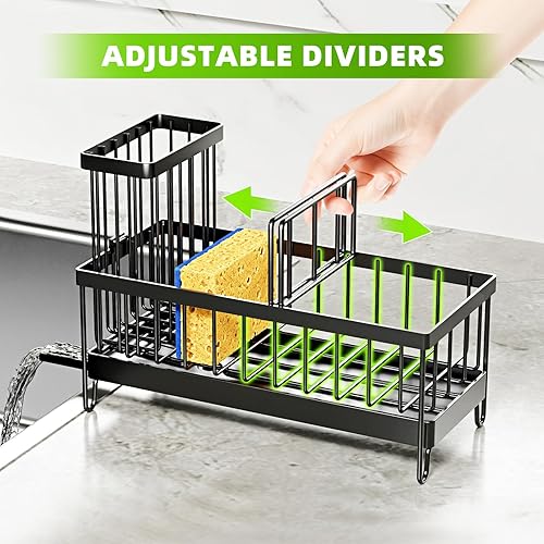 Miniatura 3 de PETXPERT Soporte de esponja para fregadero de cocina, organizador de fregadero de cocina, organizador de esponjas de acero inoxidable 304 con