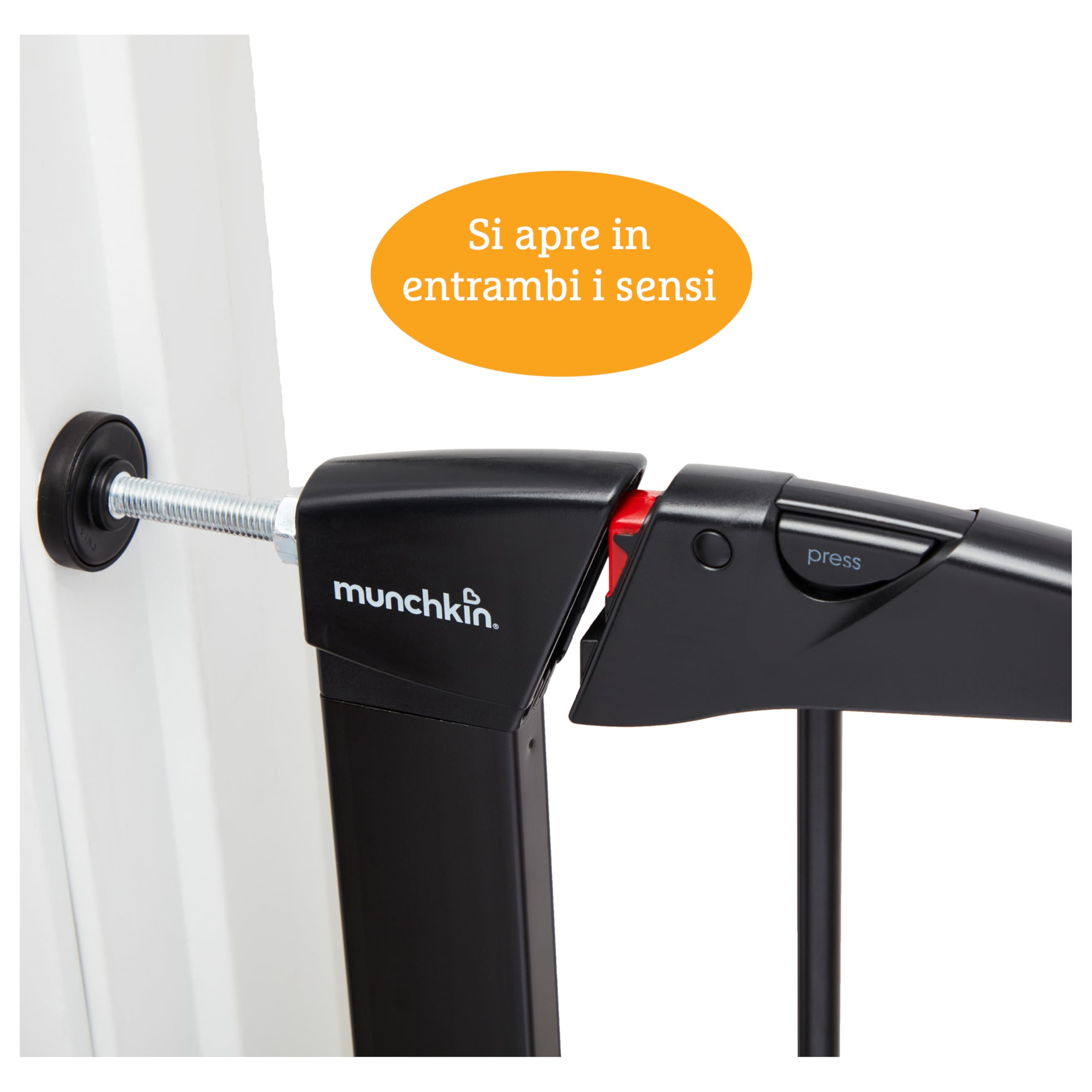 Cancello per scale Munchkin, Cancello per scale Pressure Fit Baby o Dog Gate, Cancello per bambini senza viti facile da installare, 76-82 cm, nero