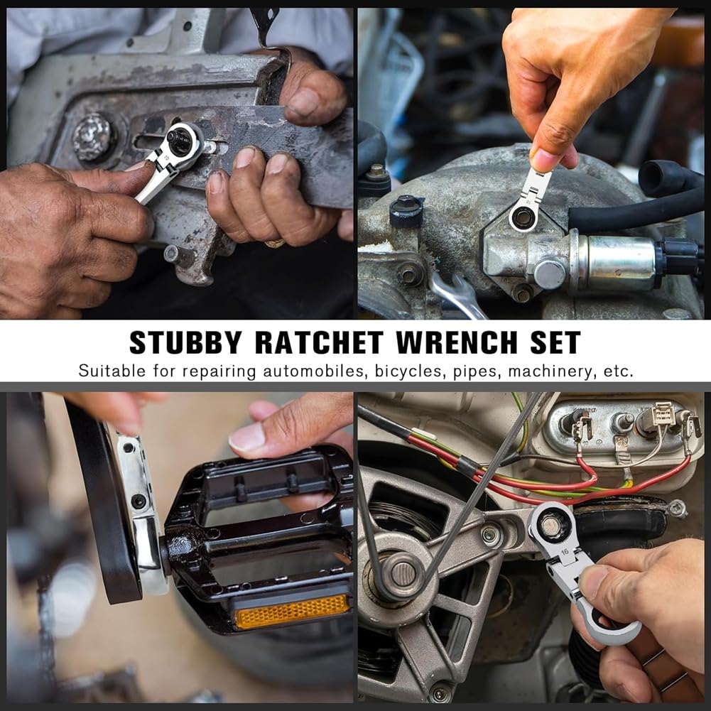 Geroosaty 5-Piece Flex- Stubby Ratcheting Combination Wrench Set, Mini Wrench Set, Double Box End Flex-, Mini Spanner Set - Image 2