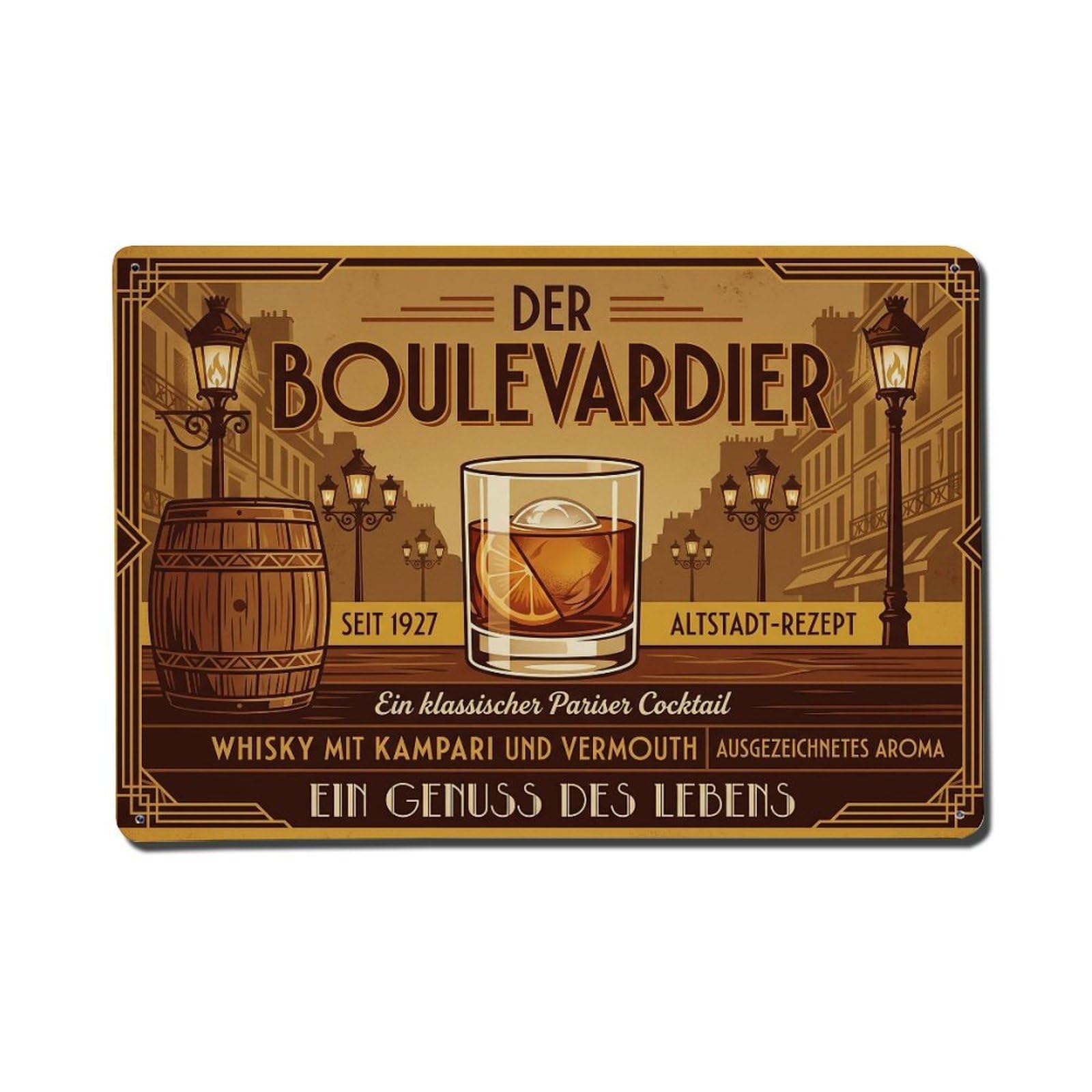 Boulevardier Classy Cocktail Mixology Beverage Vintage Bar Metal Tin Sign Plaque Wall Decor for Cafe, Man Cave, Club Bar, Office, Home Garden Round Metal Poster 8x12Inch