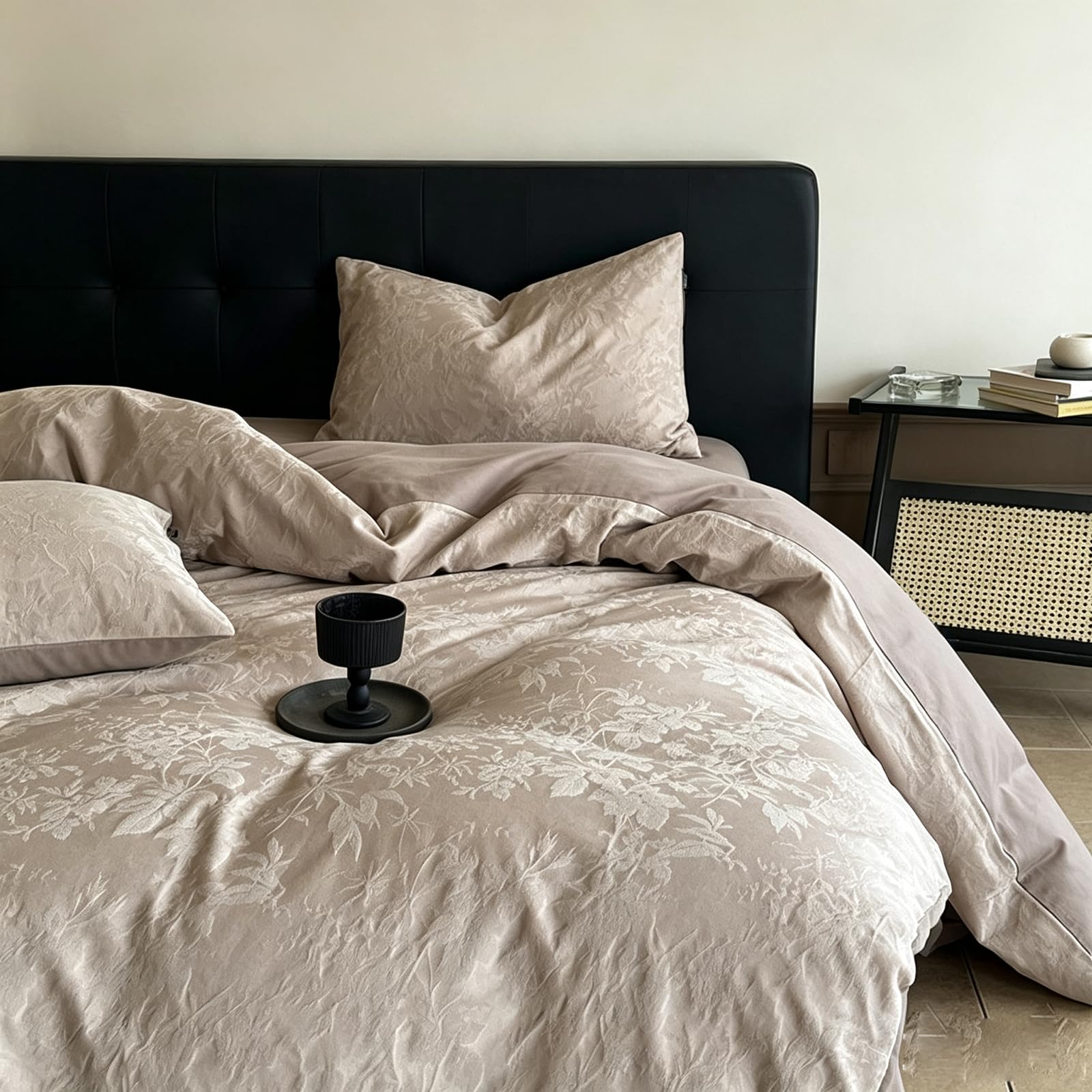 Set di biancheria da letto matrimoniale in cotone jacquard, 4 pezzi, morbido cotone traspirante a fibre lunghe, include 1 copripiumino, 1 lenzuolo con angoli e 2 federe per camera da letto principale