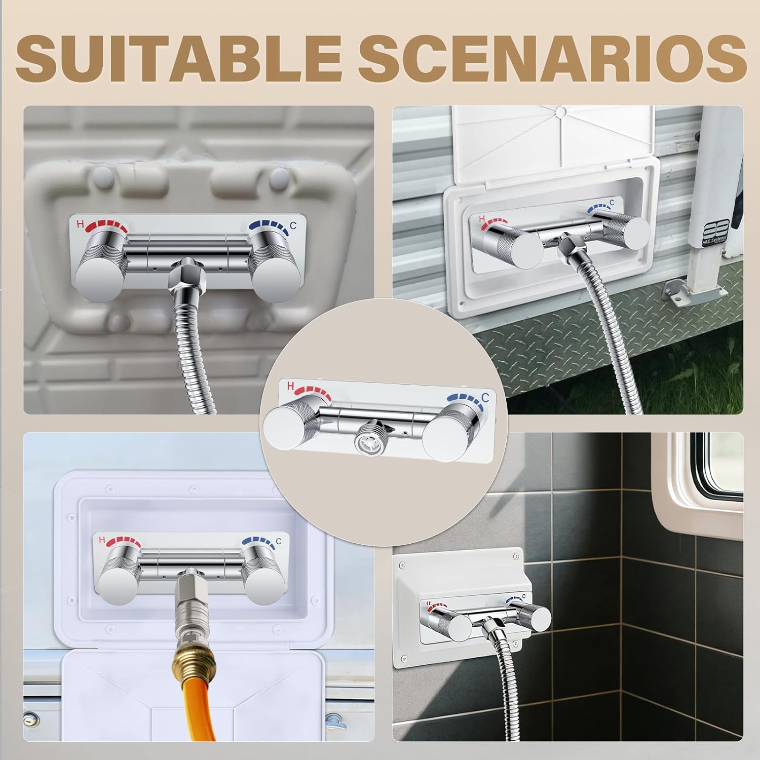 4" All Metal RV Shower Faucet Replacement, Leak-Proof Design with Easy Control Knob, Camper Shower Faucet Heavy-Duty RV Shower Diverter Valve for Indoor and Outdoor Use - Polished Chrome