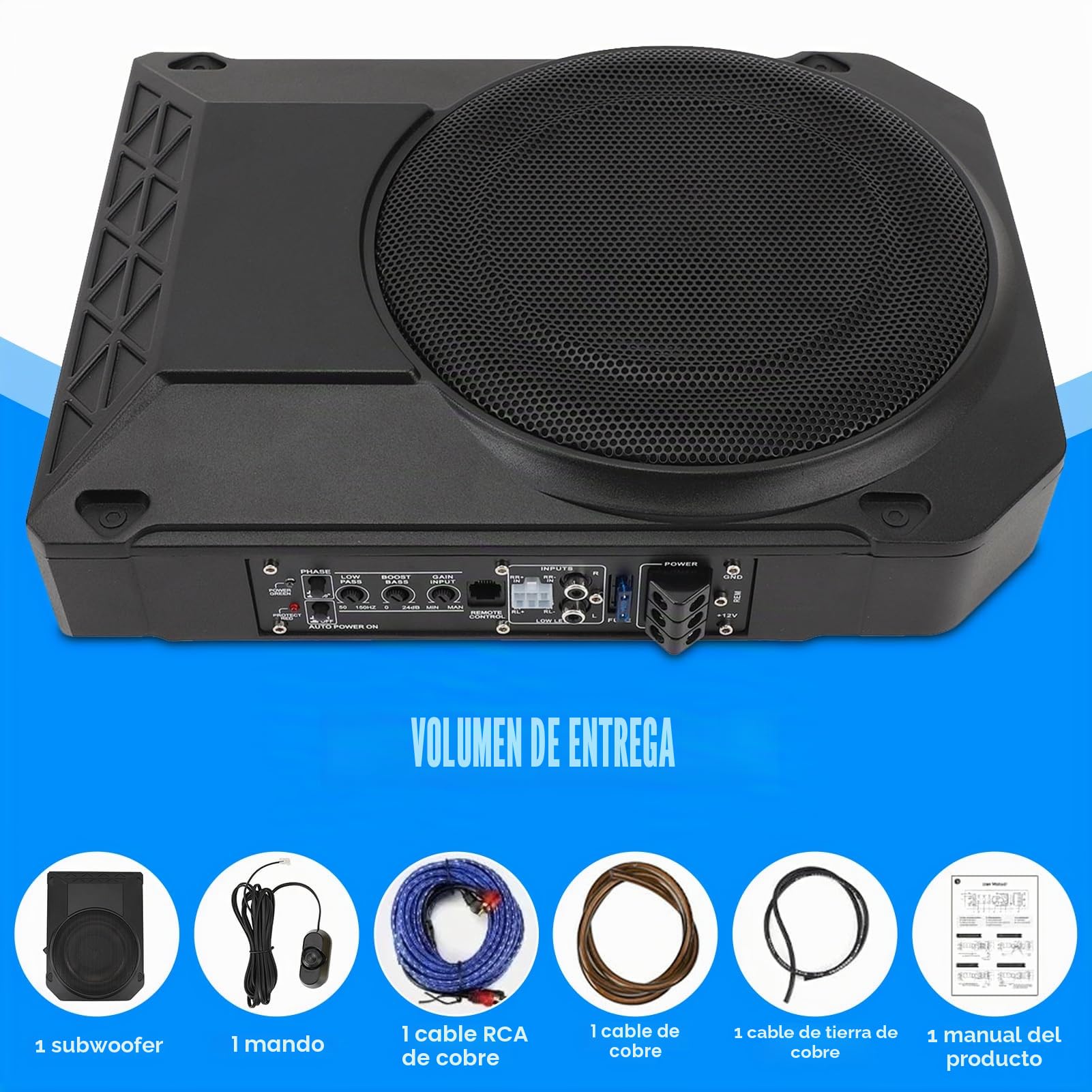 Altavoz de Graves Activo para vehículos, Caja de Graves Activa bajo Asiento de 10 Pulgadas, Ultrafina, 800 W, 2,5 ohmios, con Controlador para de Audio de vehículo