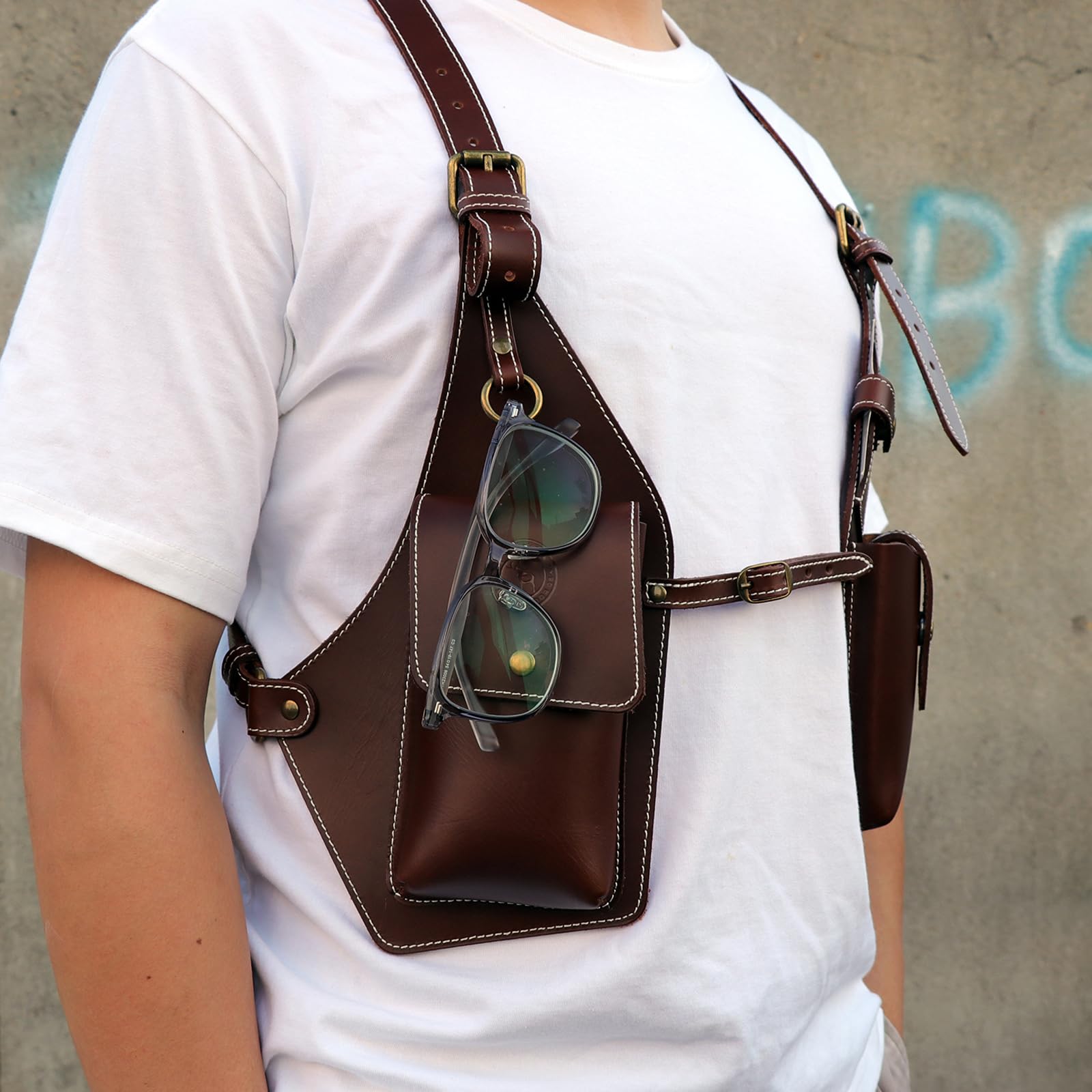 TOURBON Fondina in vera pelle sotto le ascelle a tracolla portafoglio antifurto imbracatura borsa porta telefono per viaggi all'aperto