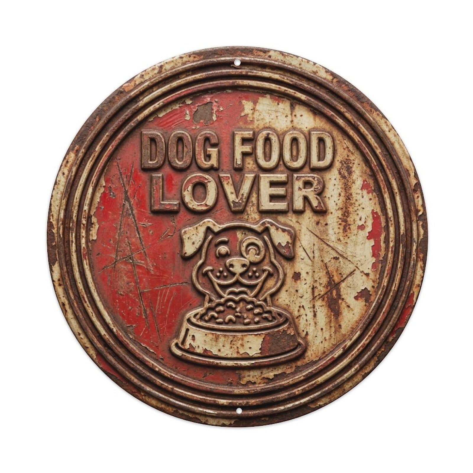 Vintage Dog Food Lover Woof Metal Tin Sign Plaque Wall Decor for Cafe, Club, Garden Round Metal Poster 8x8Inch