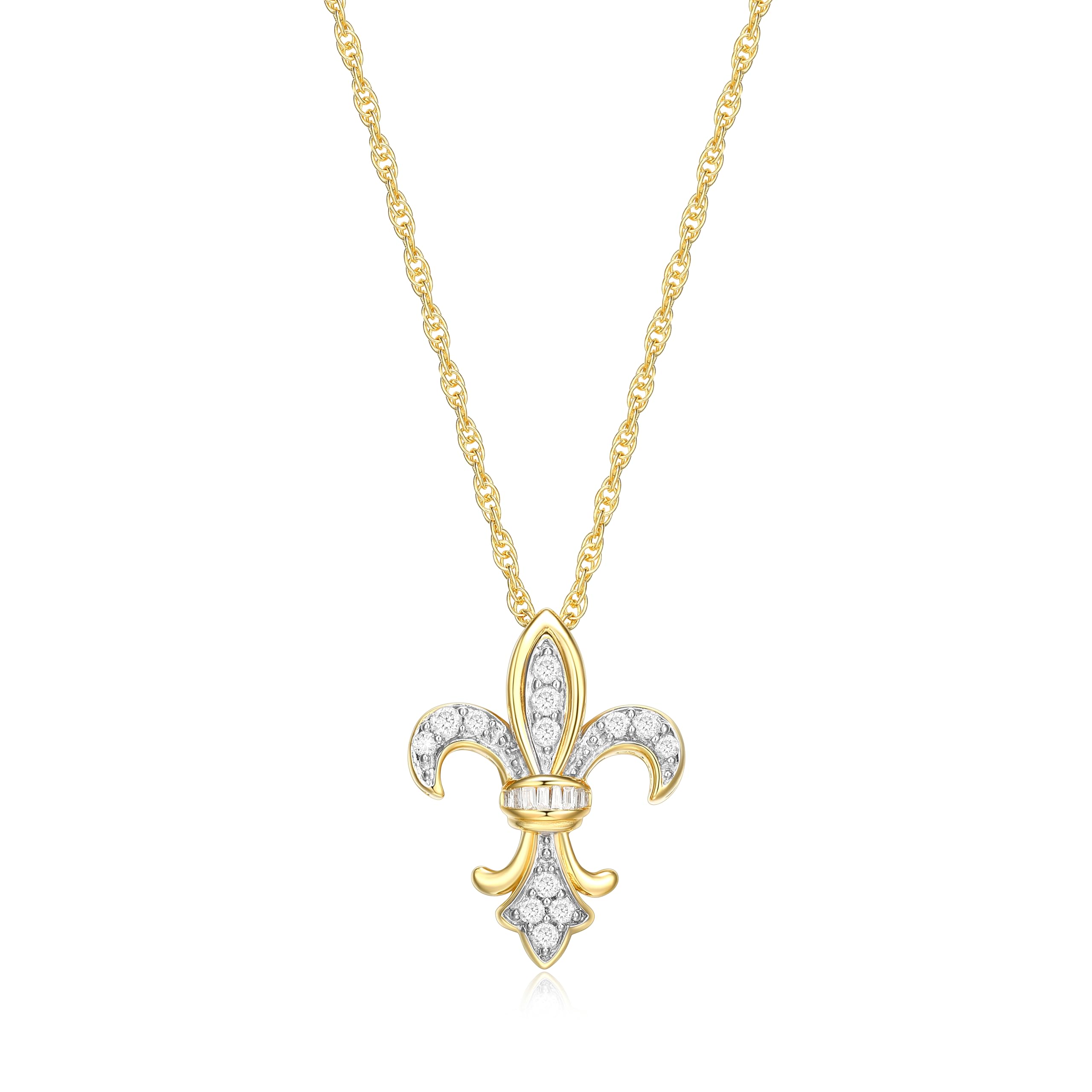 MORGAN & PAIGE .925 Sterling Silver 18K Yellow Gold Plated Fleur de Lis Gold Necklace for Women - Elegant and Dainty Jewelry 1/4 CTTW Diamond Necklace