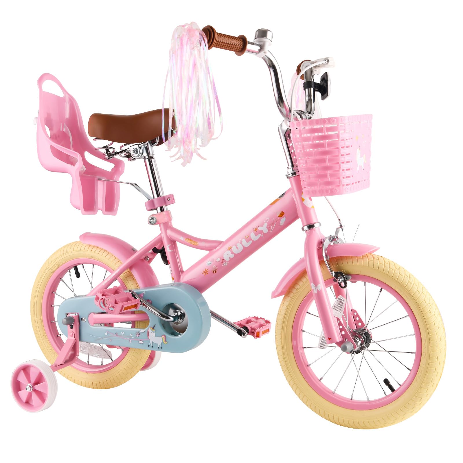 Vélo Enfant 12 14 16 Pouces RULLY Filles 2-7 Ans Roulettes Frein Panier
