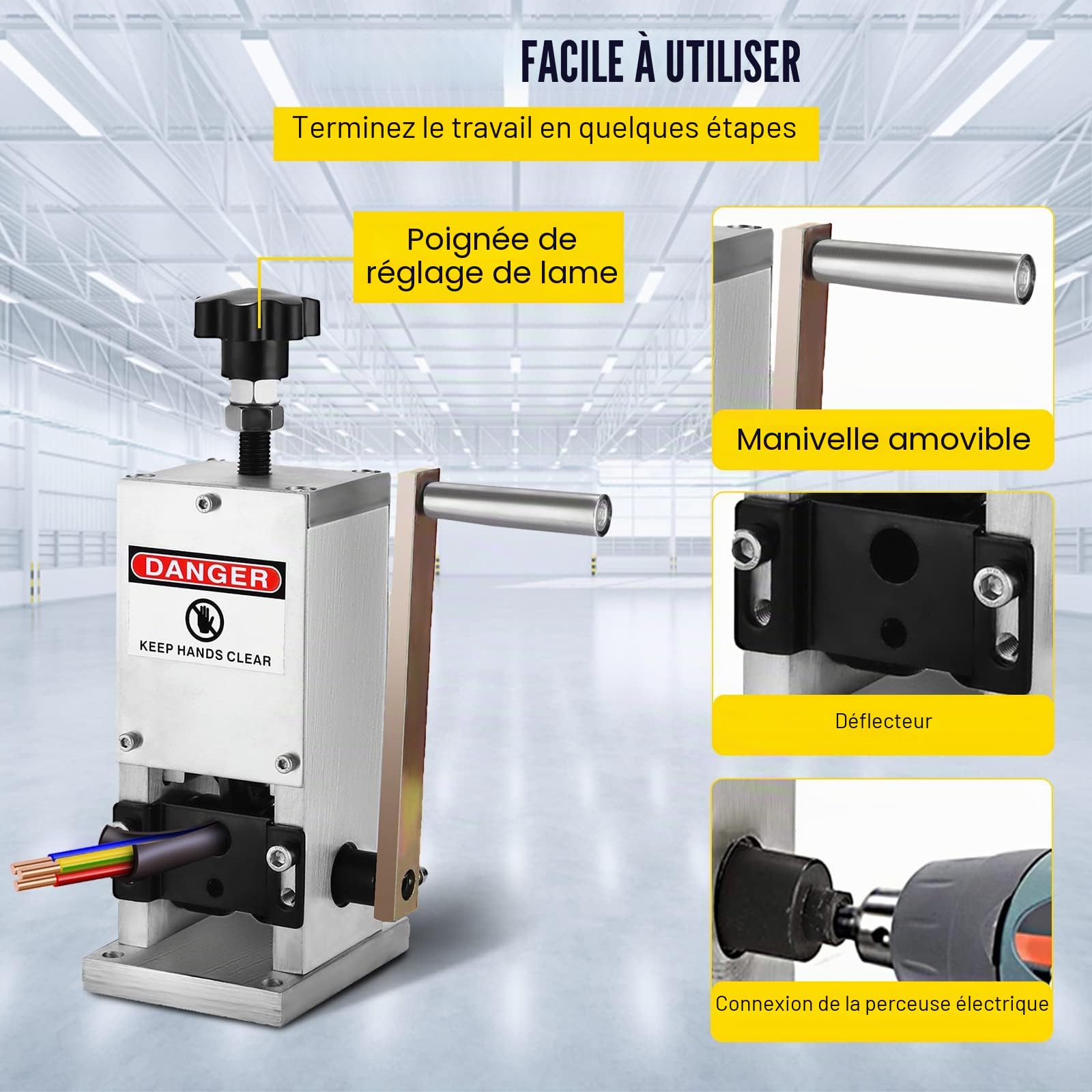 VEVOR Machine à dénuder pour câble de 1,5 à 25 mm, pince à dénuder multiple en alliage d'aluminium, machine à dénuder manuelle, éplucheuse de câble avec vitesse de dénudage pour le traitement du