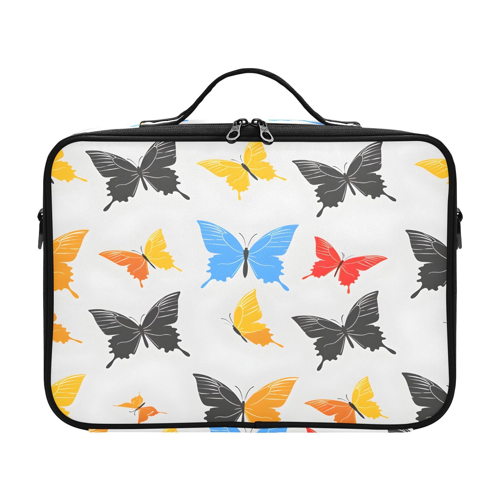 zyrtty Travel Makeup Train Case Multicolor Butterflies on Gray Pattern Cosmetic Organizer Portable Storage Bag with Adjustable Dividers for Cosmetics Brushes Toiletry Jewelry Digital Accessories