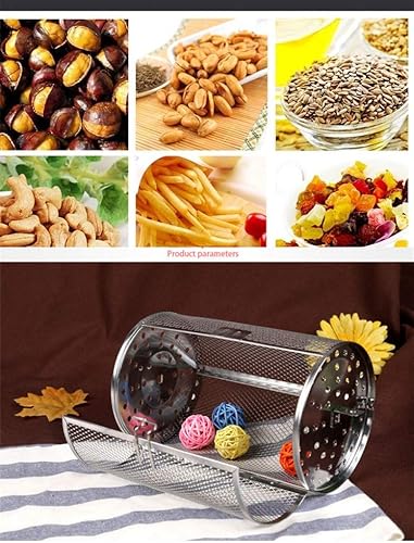 Miniatura 4 de Falytemow Asador de acero inoxidable, tambor asador, cesta para horno, tostado, horneado, rotativo, para cacahuete, nueces secas, granos de café,