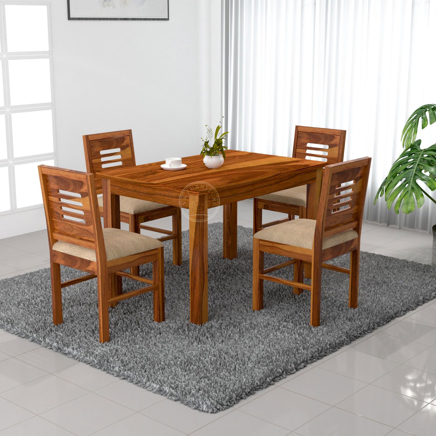 VK Furniture Sheesham Solid Wood 4 Seater Dining Table Set of Four with 4 Cushion Chairs for Dinner Hall Kitchen Living Room Home Office Restaurant |L45 X W30 X H30|Honey Finish 01-image-18