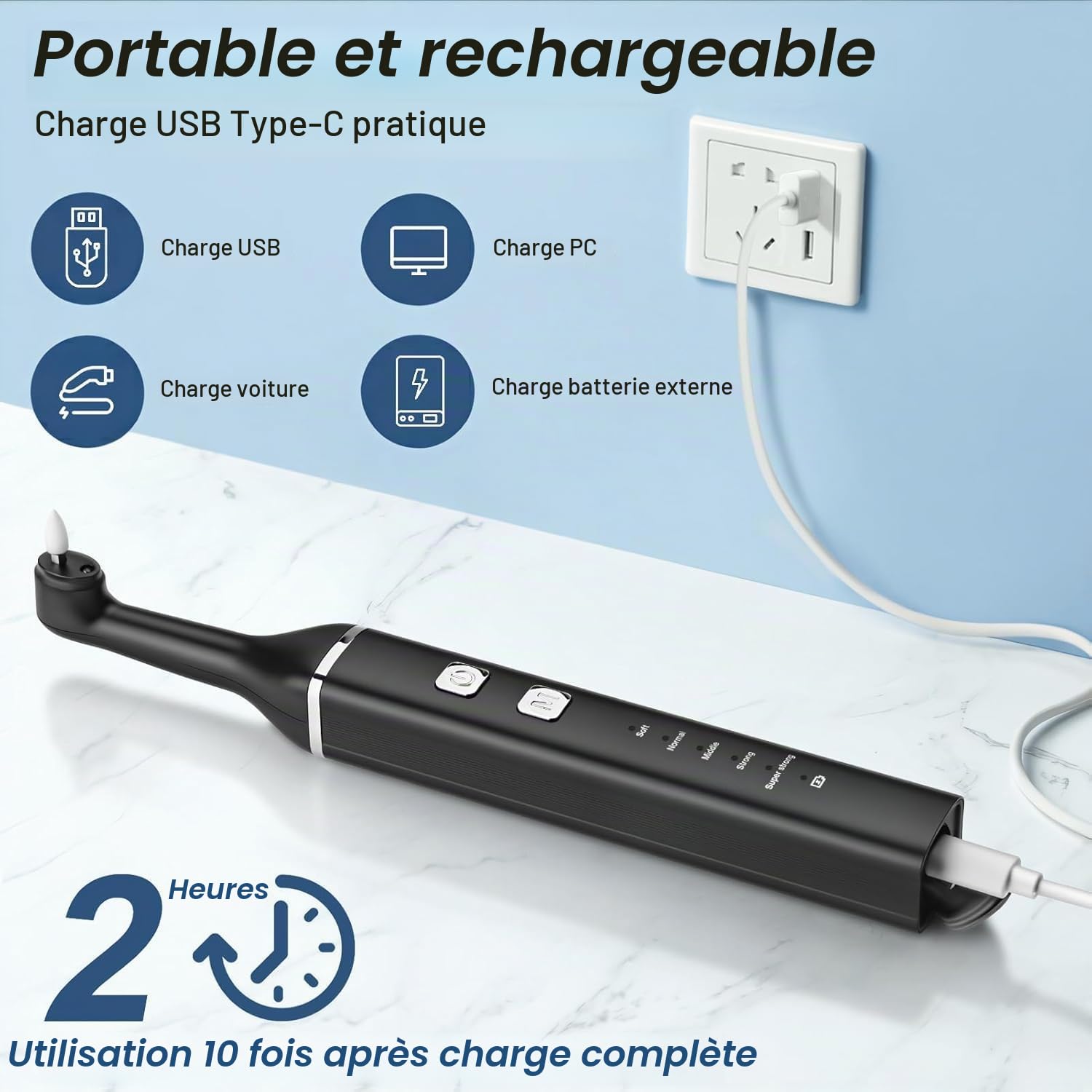 Polisseur Dentaire & Kit Blanchiment Dentaire pour le Polissage des Dents | Blanchiment Dentaire Professionnel avec 5 Mode Polissage et 3 Types de Pate a Polir, Blanchiment des Dents
