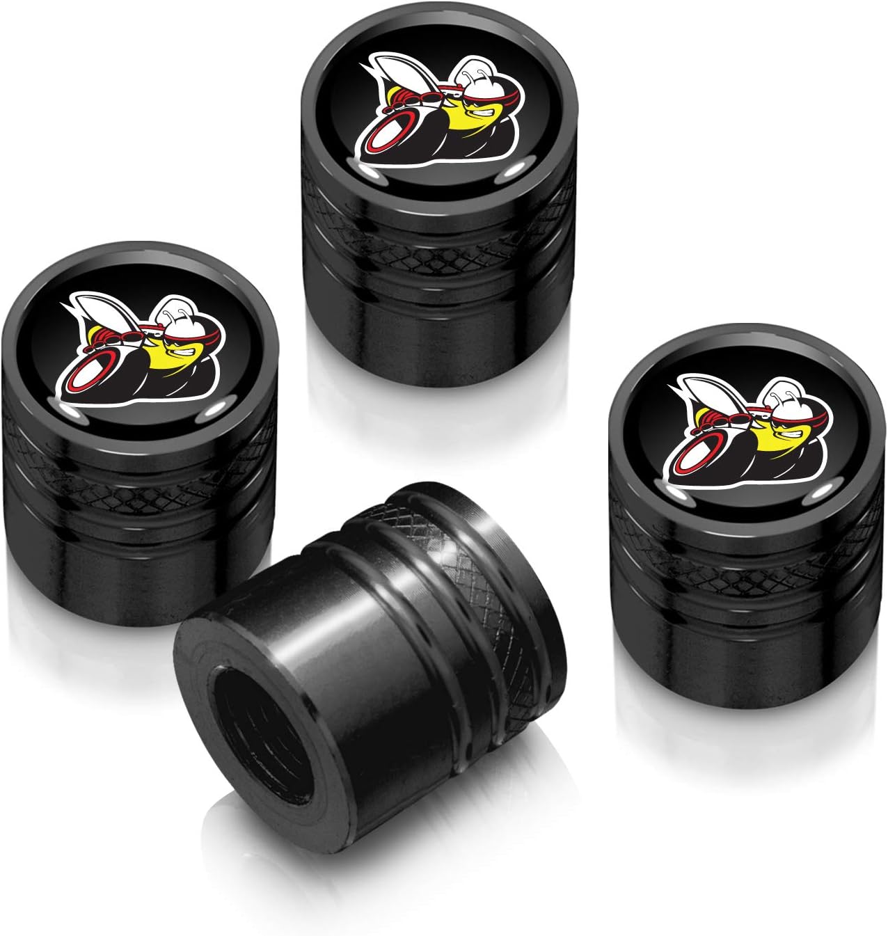 iPick Image for Dodge Scat-Pack Black on Black Aluminum Cylinder-Style Tire Valve Stem Caps