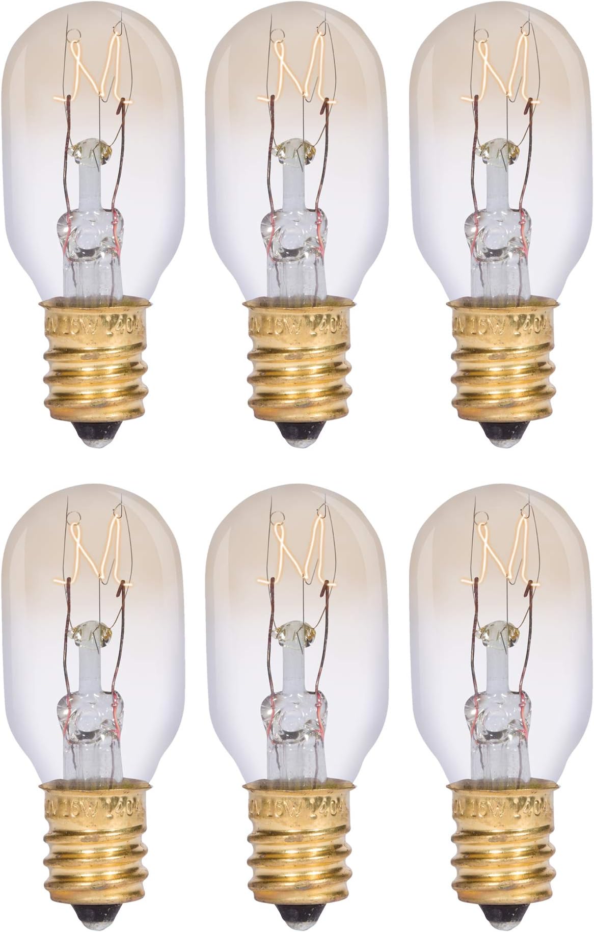 Simba Lighting T6.5 15W Replacement Bulb (6 Pack) for Himalayan Salt Rock and Basket, Plug in Aromatic Wax Warmer, Night Light, Mini Tube Shape, 120V, E12 Candelabra Base, Dimmable, 2700K Warm White